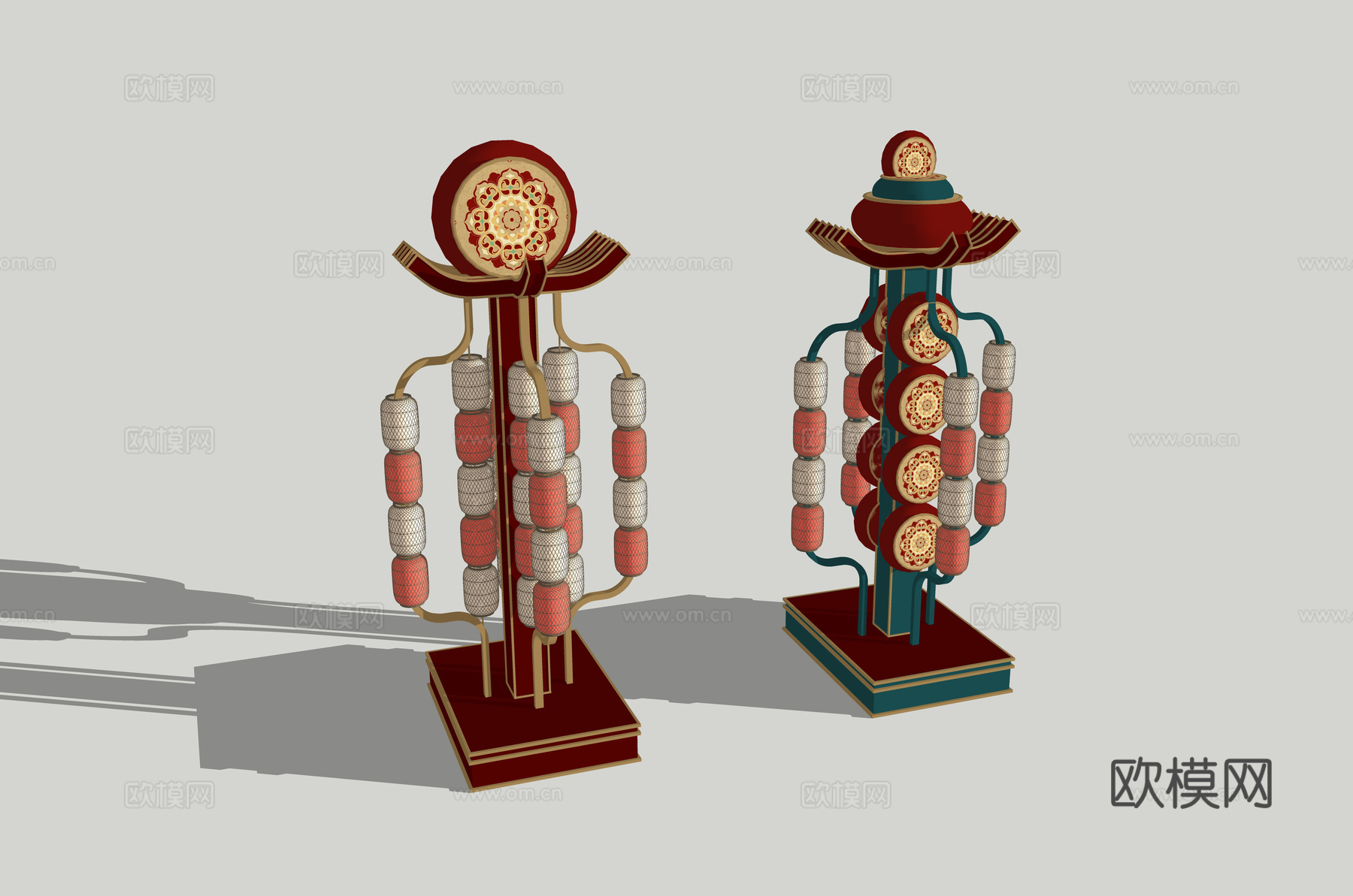 新中式户外灯笼装置 美陈打卡 古风灯笼灯架组合  景区灯笼装su模型