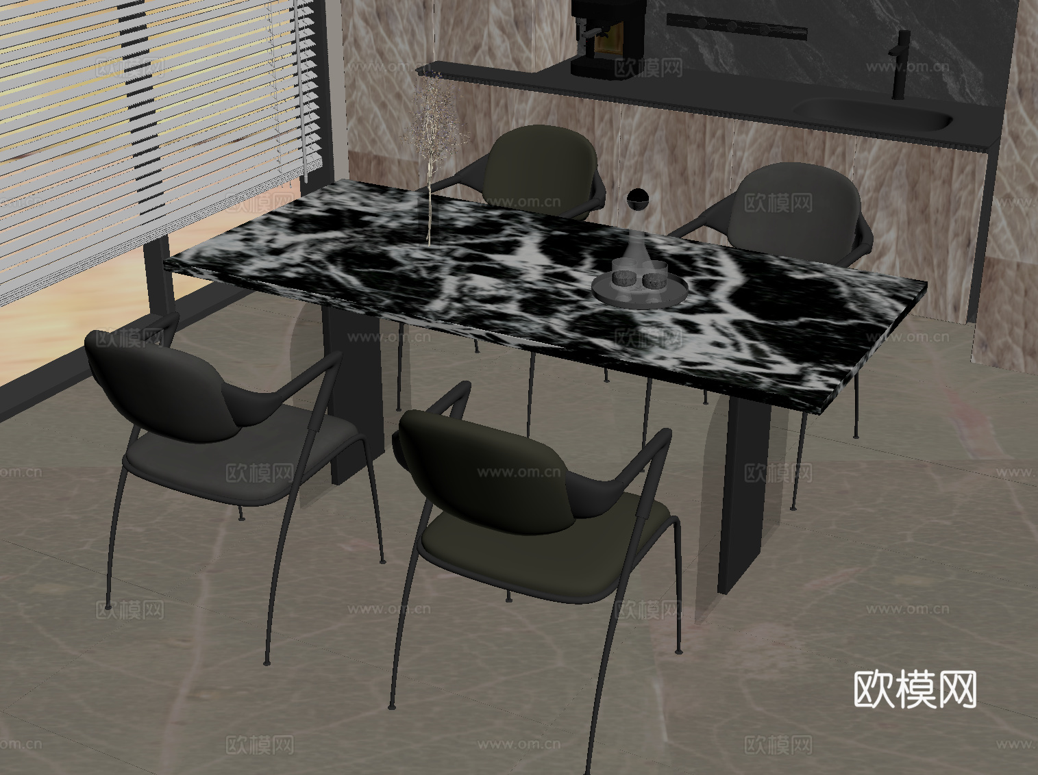 现代意式餐桌椅su模型