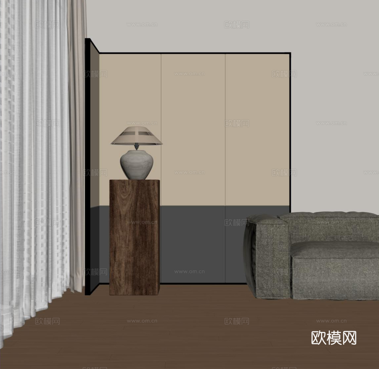 中古风屏风 台灯su模型