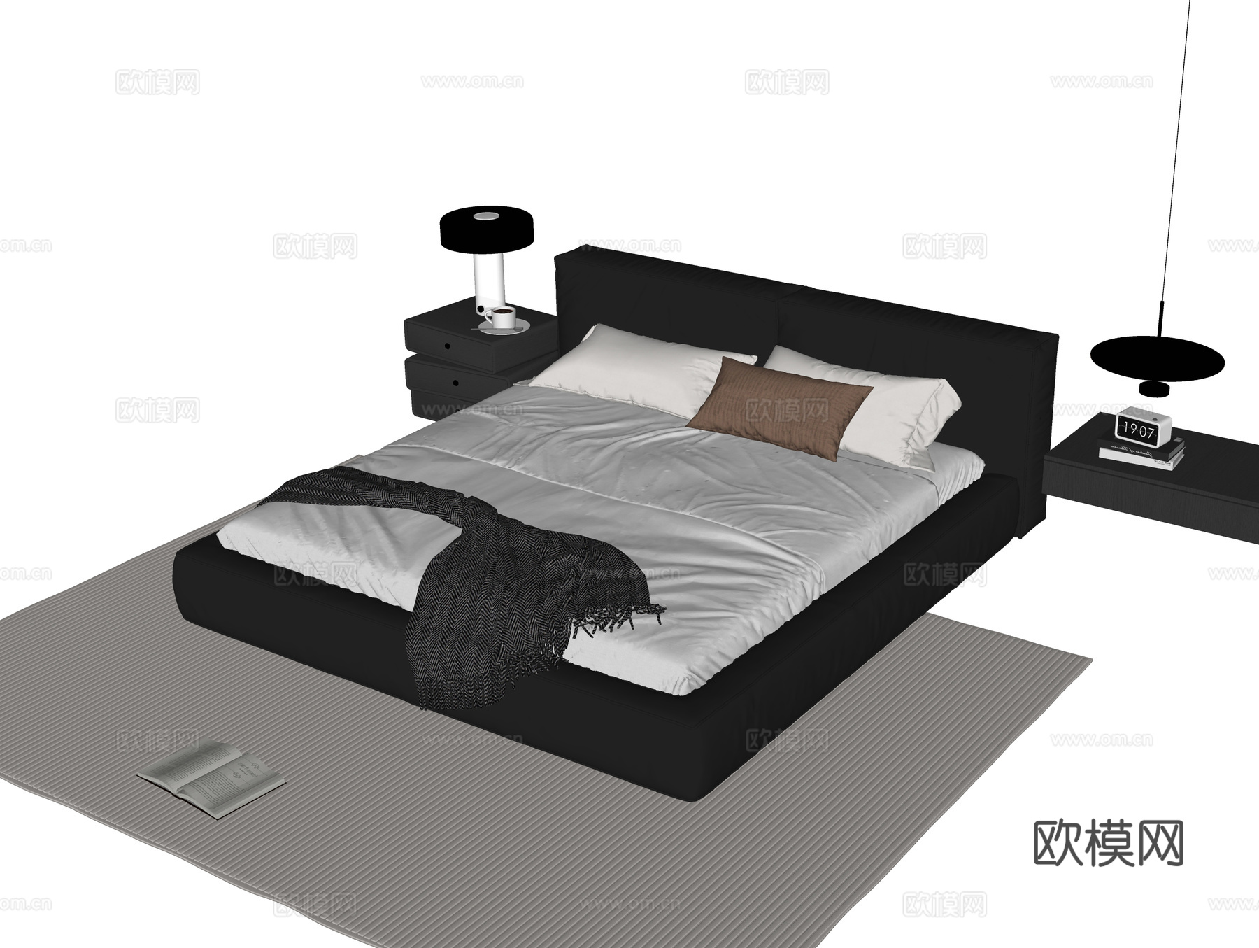 现代双人床su模型