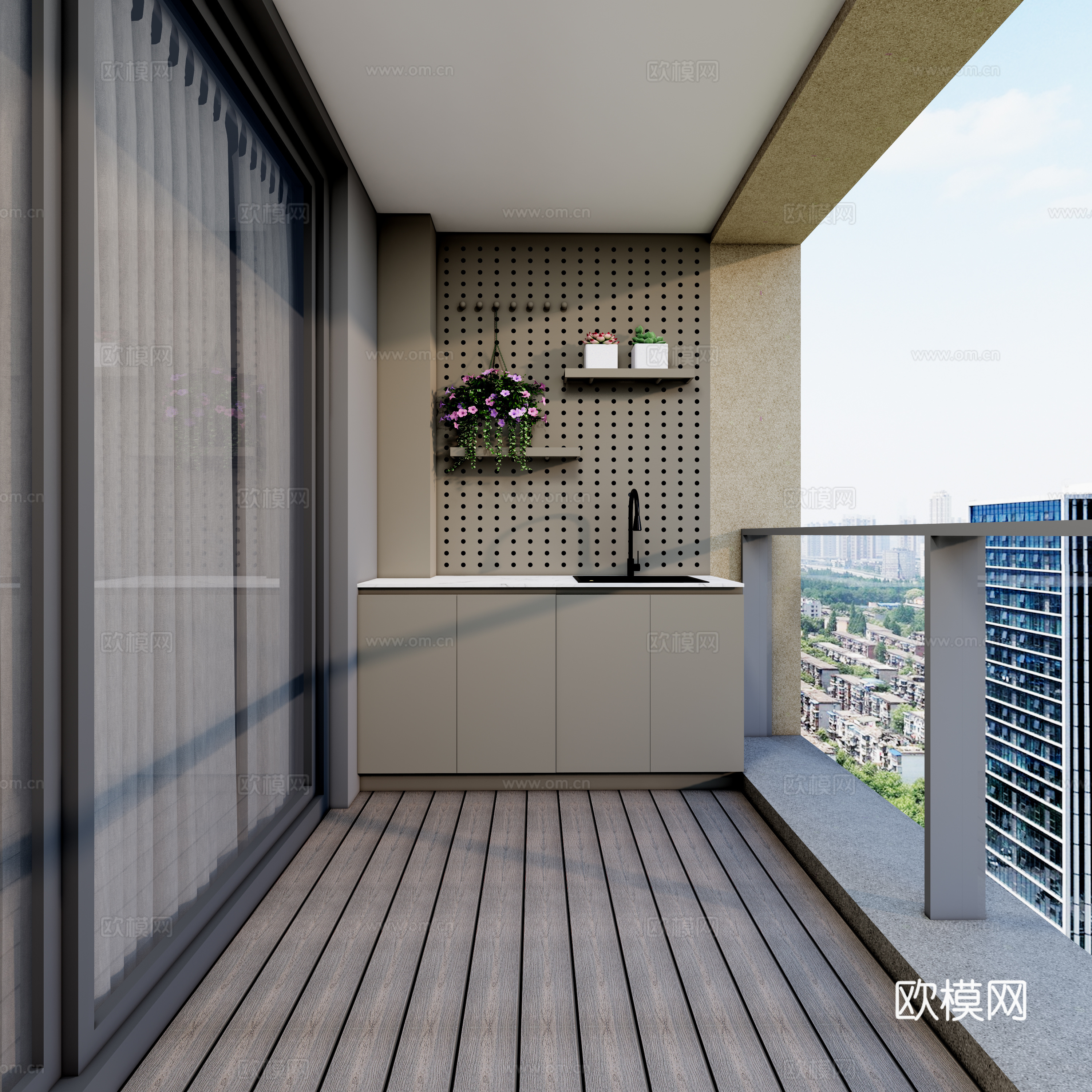 现代休闲 洗漱阳台 休闲椅 花箱绿植 洞洞板 操作台su模型