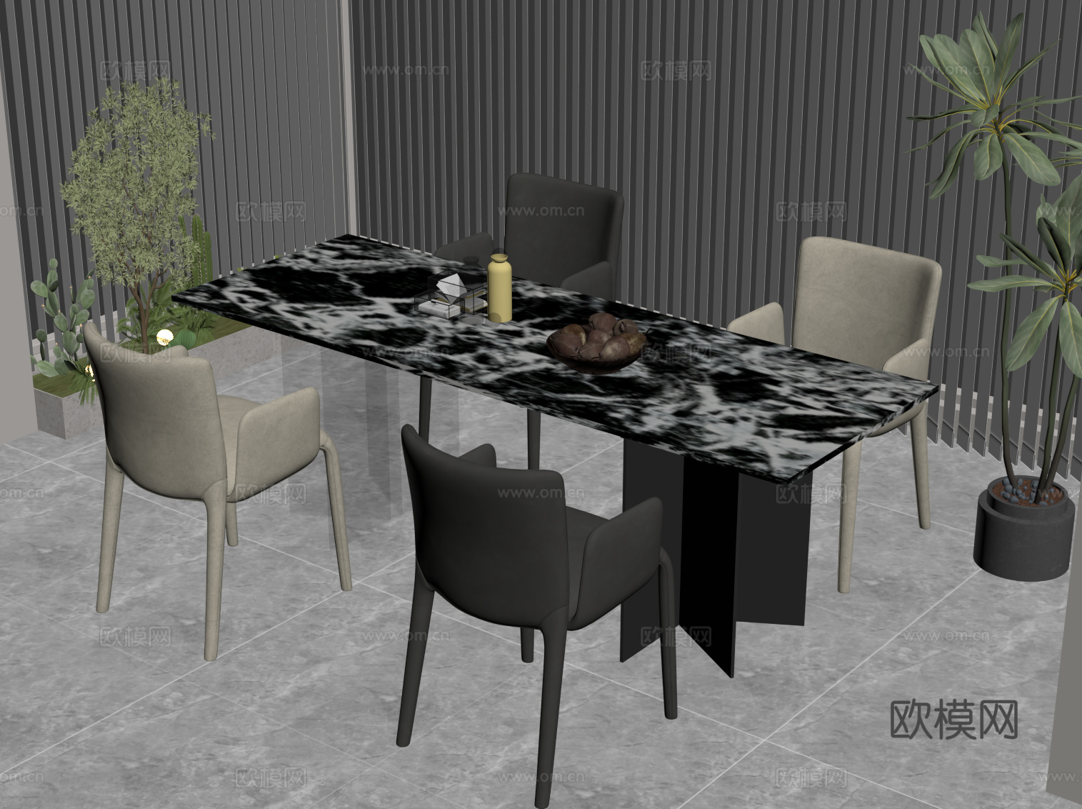 现代意式餐桌椅su模型