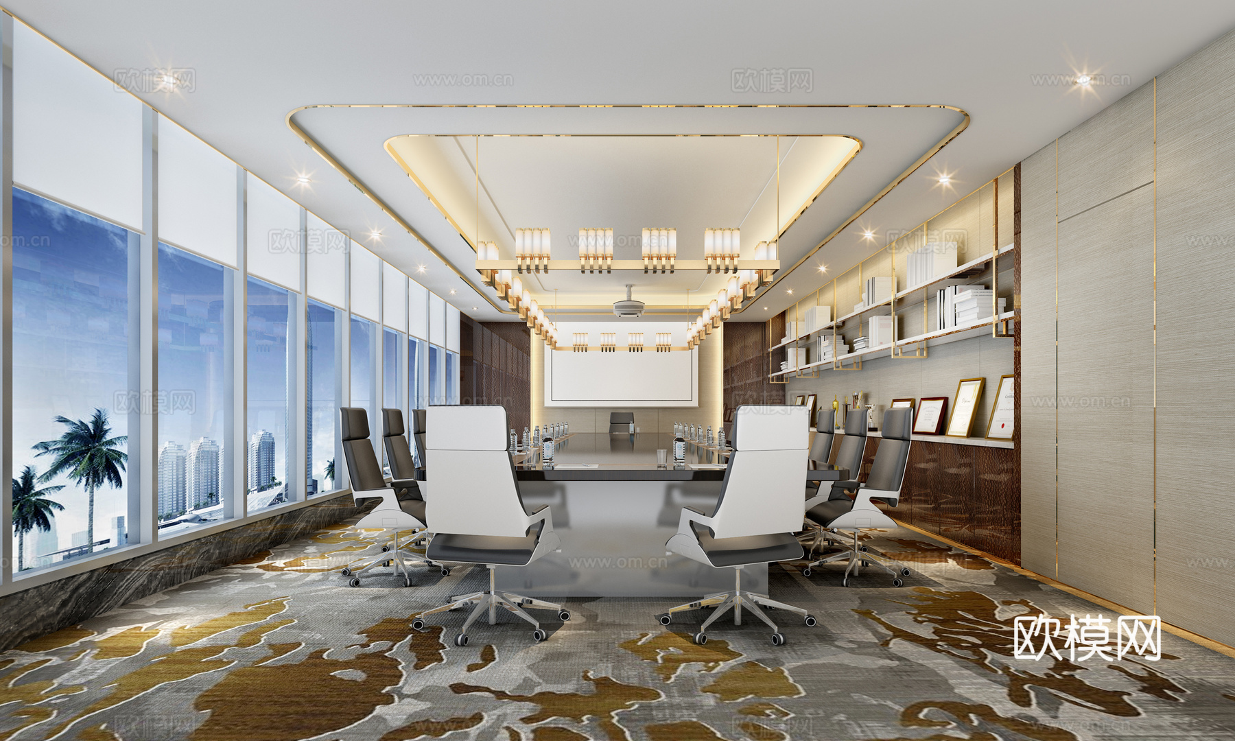 新中式轻奢会议室3d模型下载