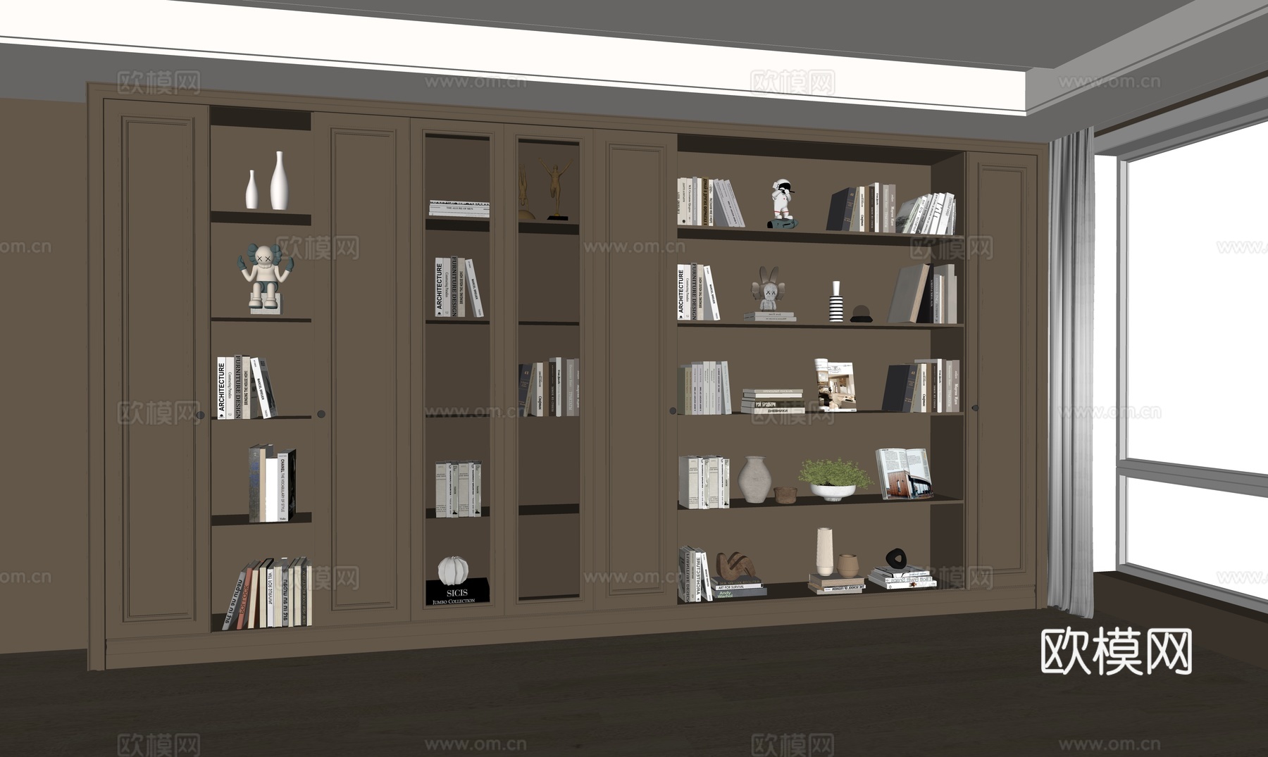 现代储物柜书柜su模型
