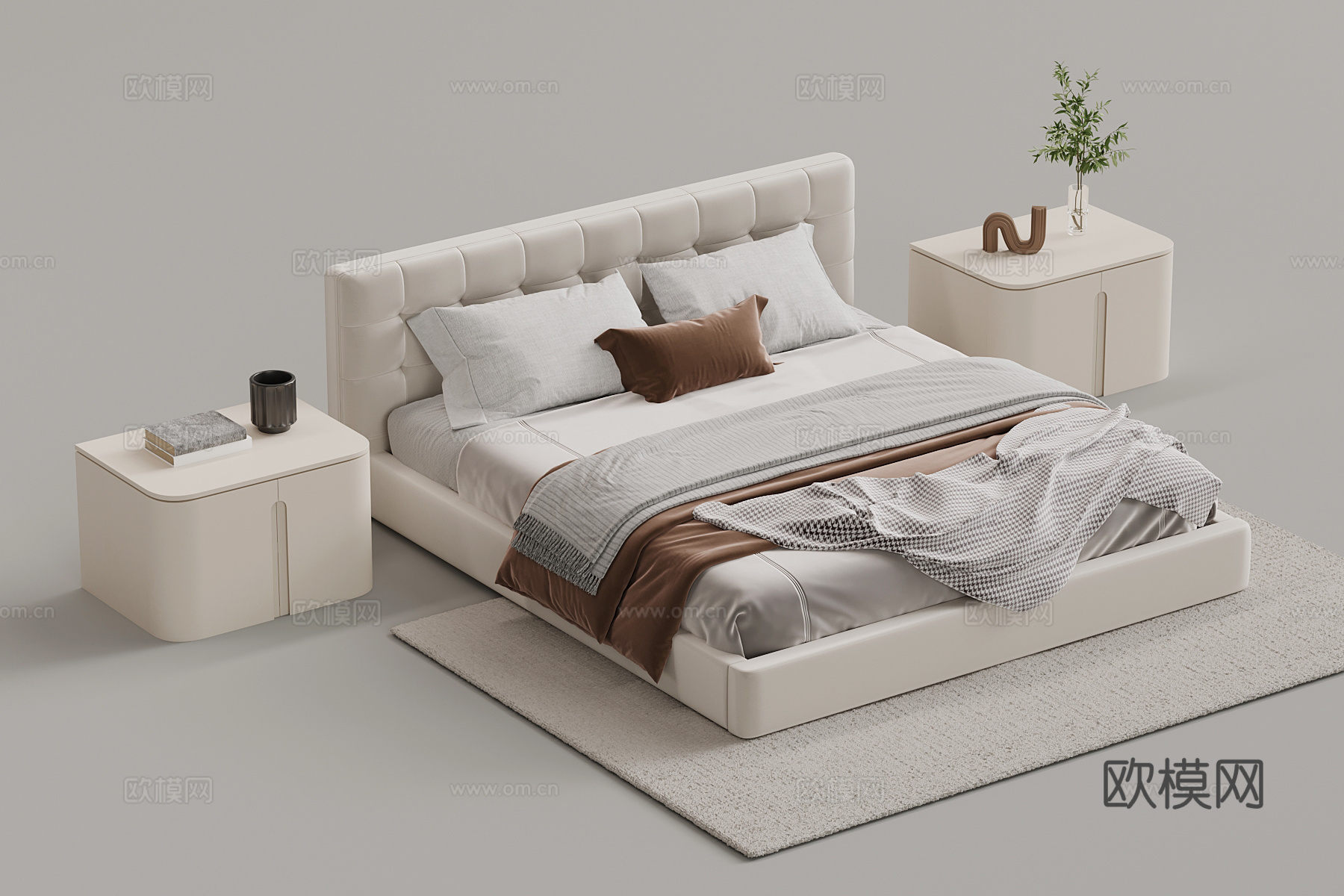 现代双人床su模型