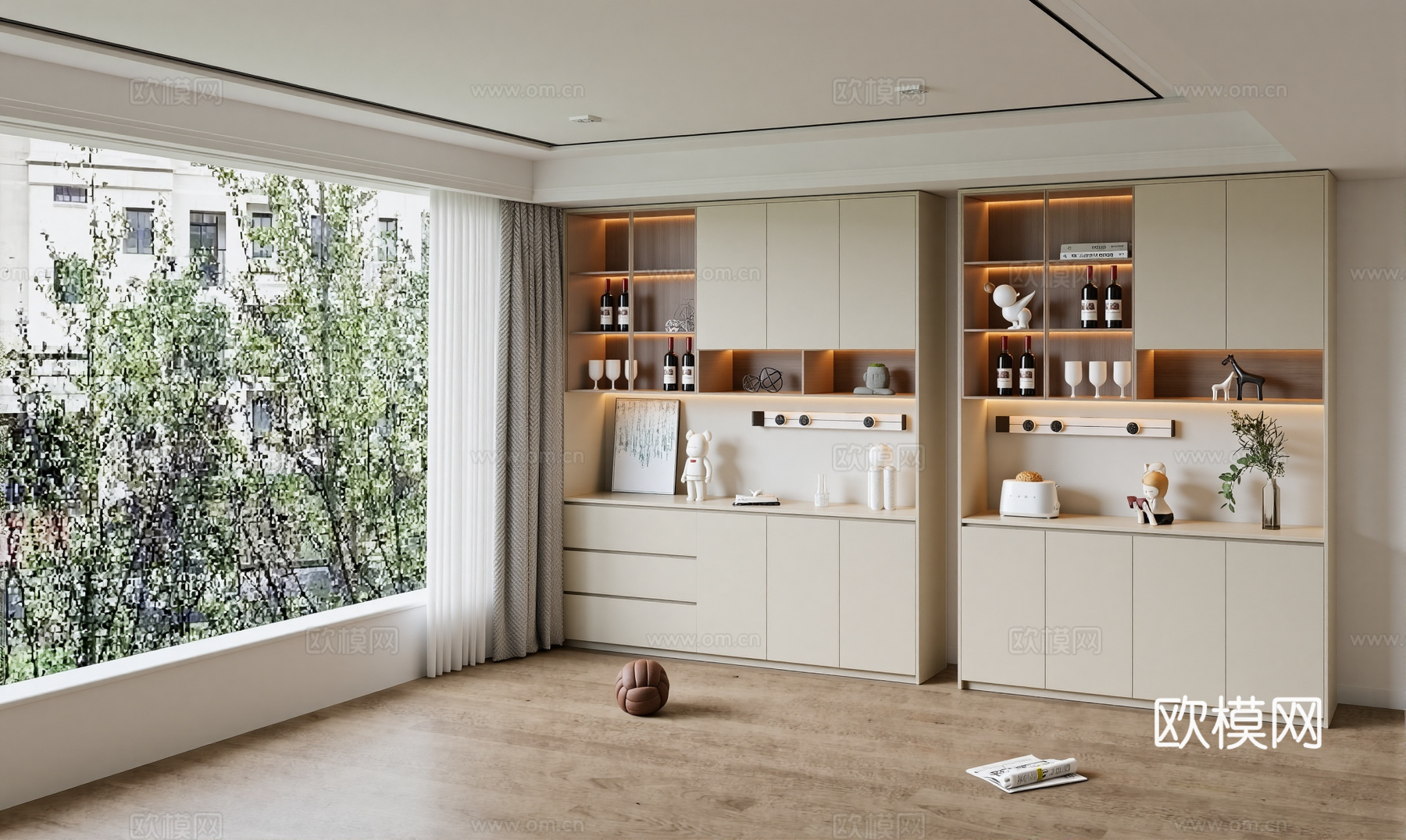 现代餐厅餐边柜su模型