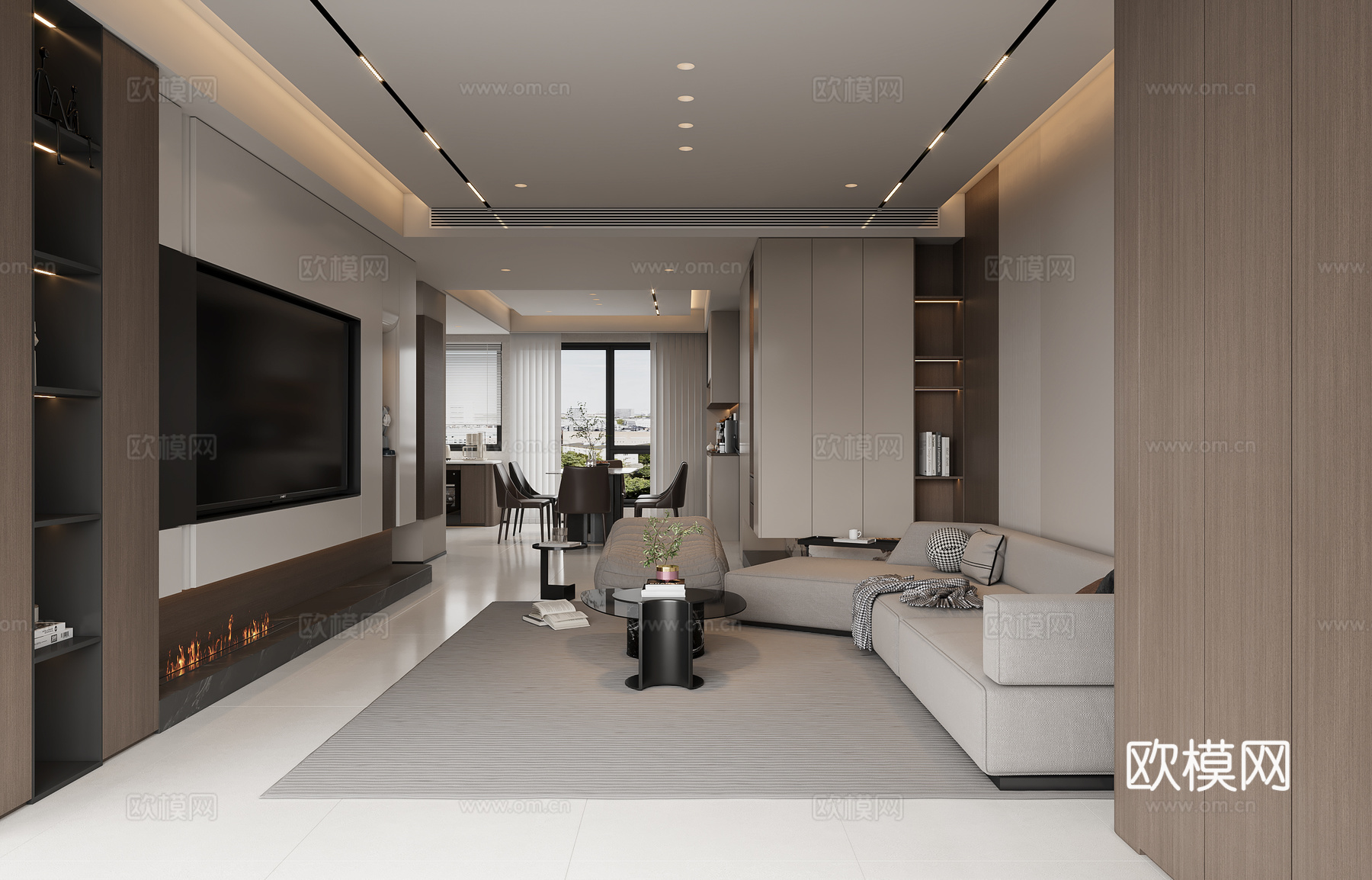 意式简约客餐厅3d模型下载（渲染图2）