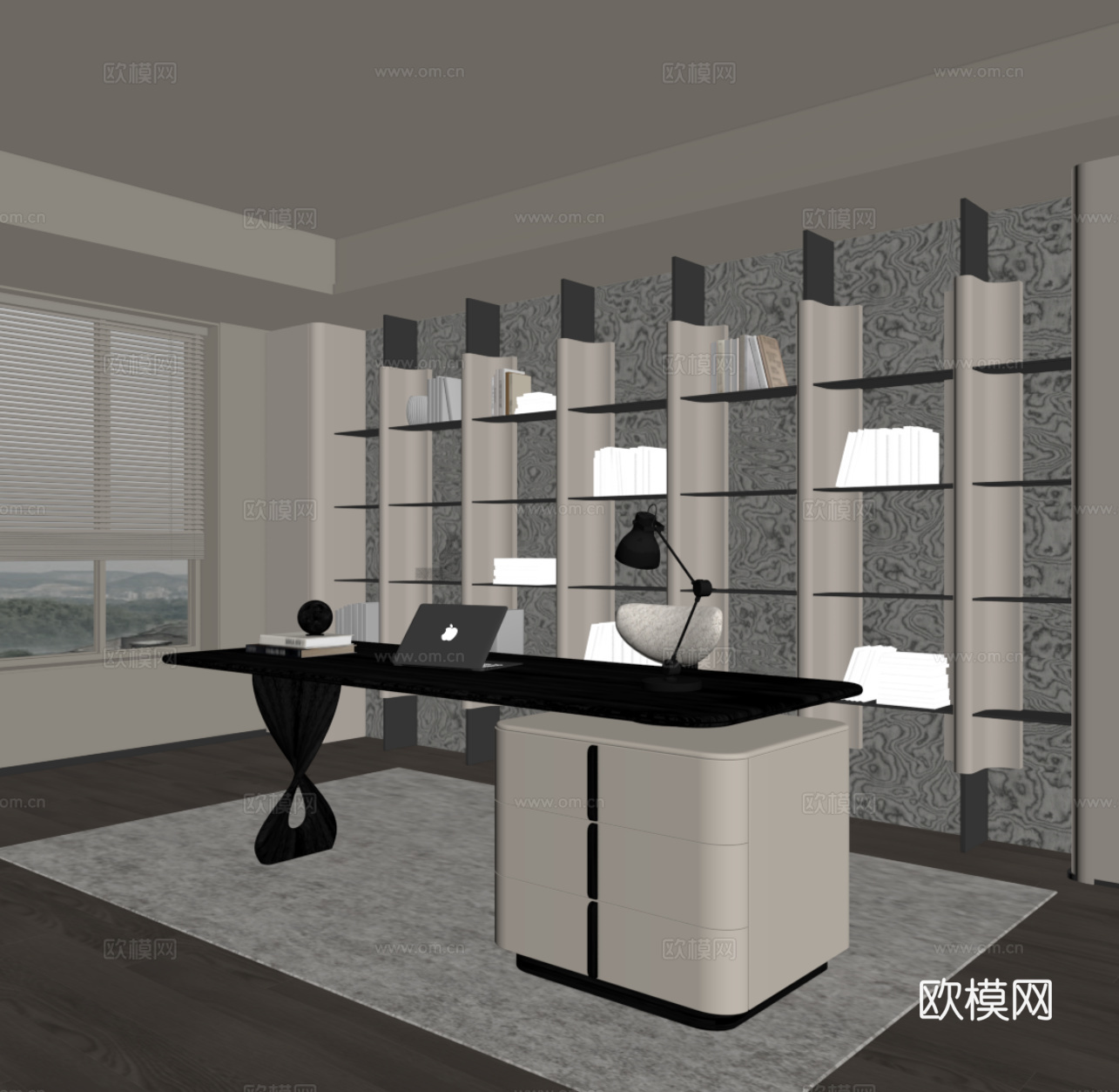 现代书柜 书桌椅 书柜 书架su模型