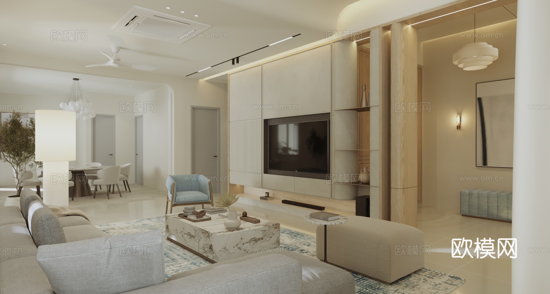 轻奢简约客厅厨房su模型