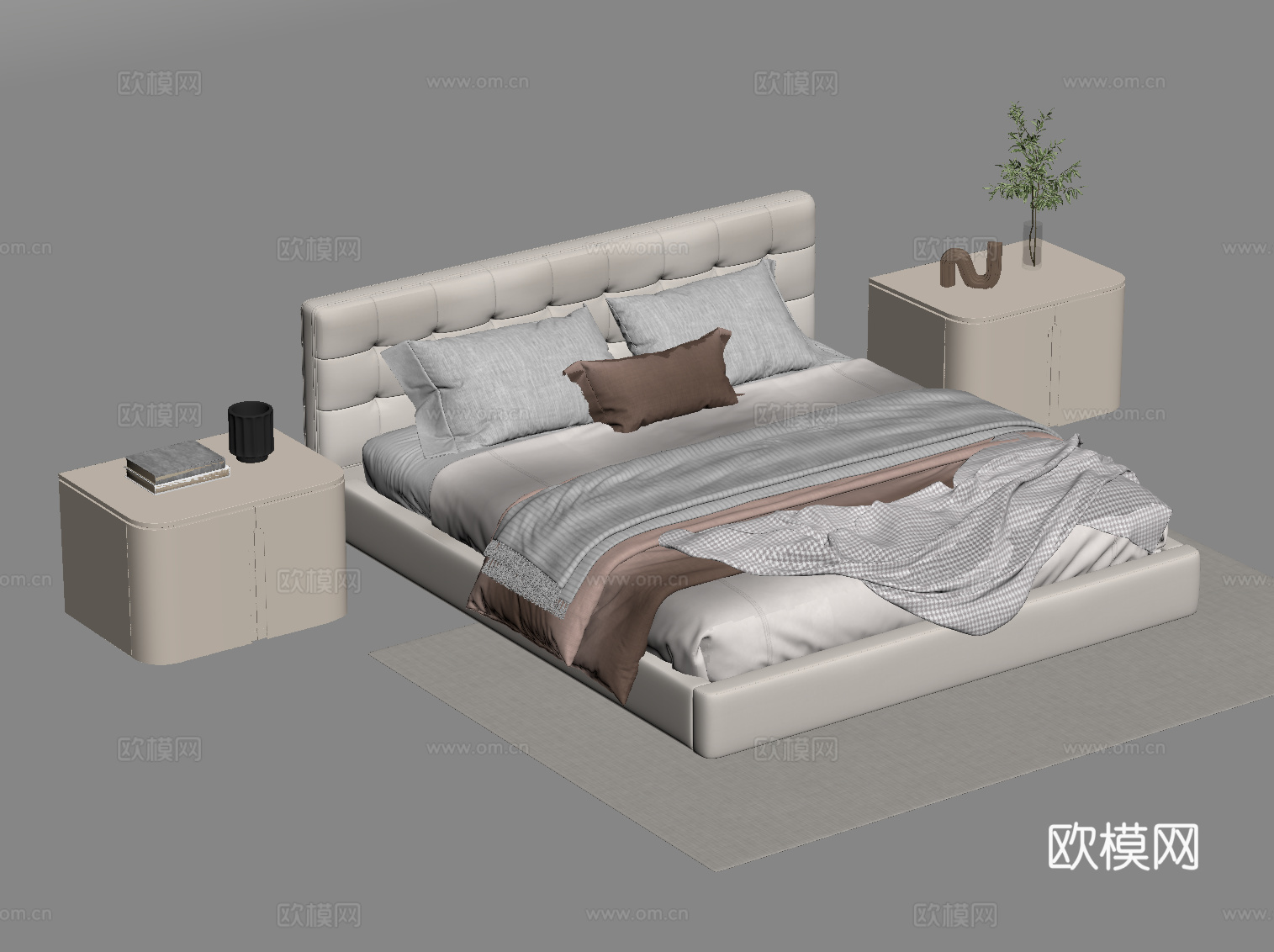 现代双人床su模型