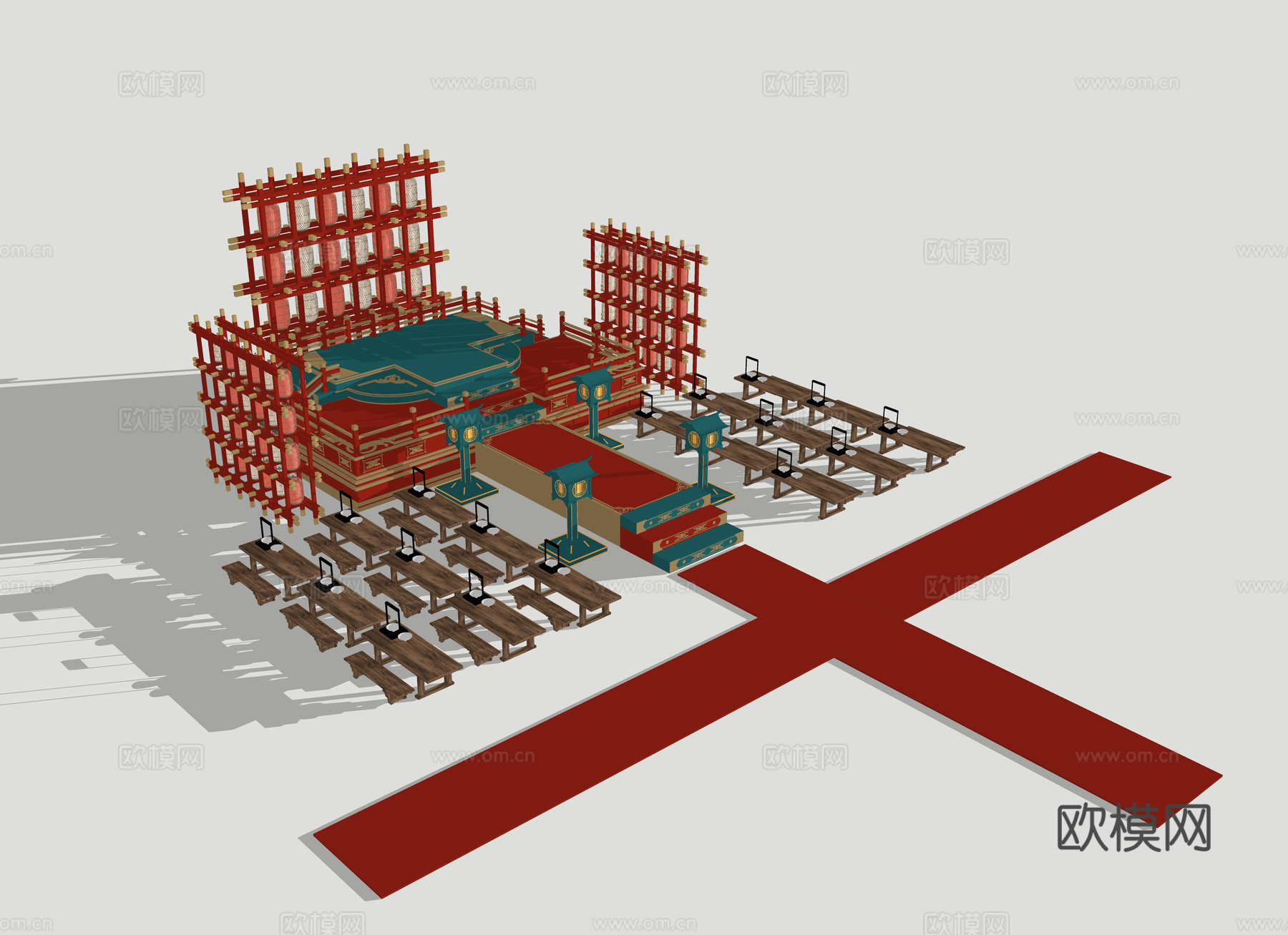 新中式舞台 国风国潮舞台 美陈 网红美陈 商场美陈装置 户外su模型
