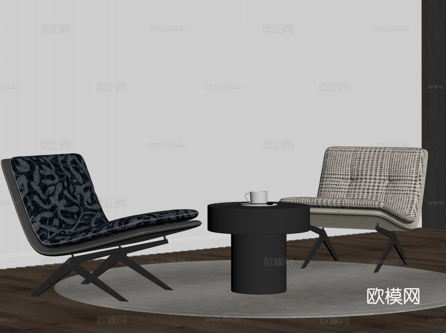 现代中古风休闲椅 沙发椅su模型