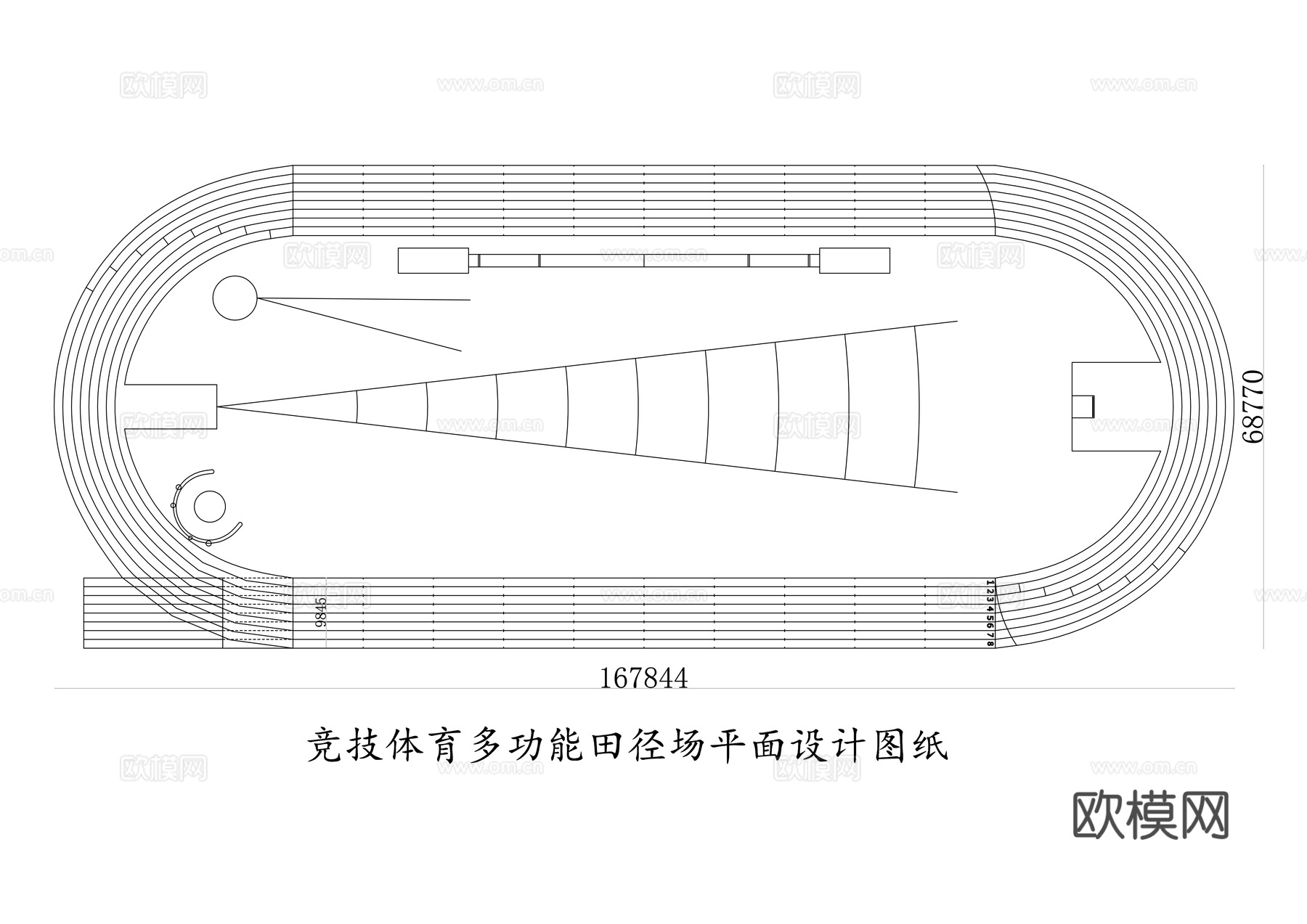 多功能田径场 综合田径运动场 标准田径场地 多用途田径场cad施工图
