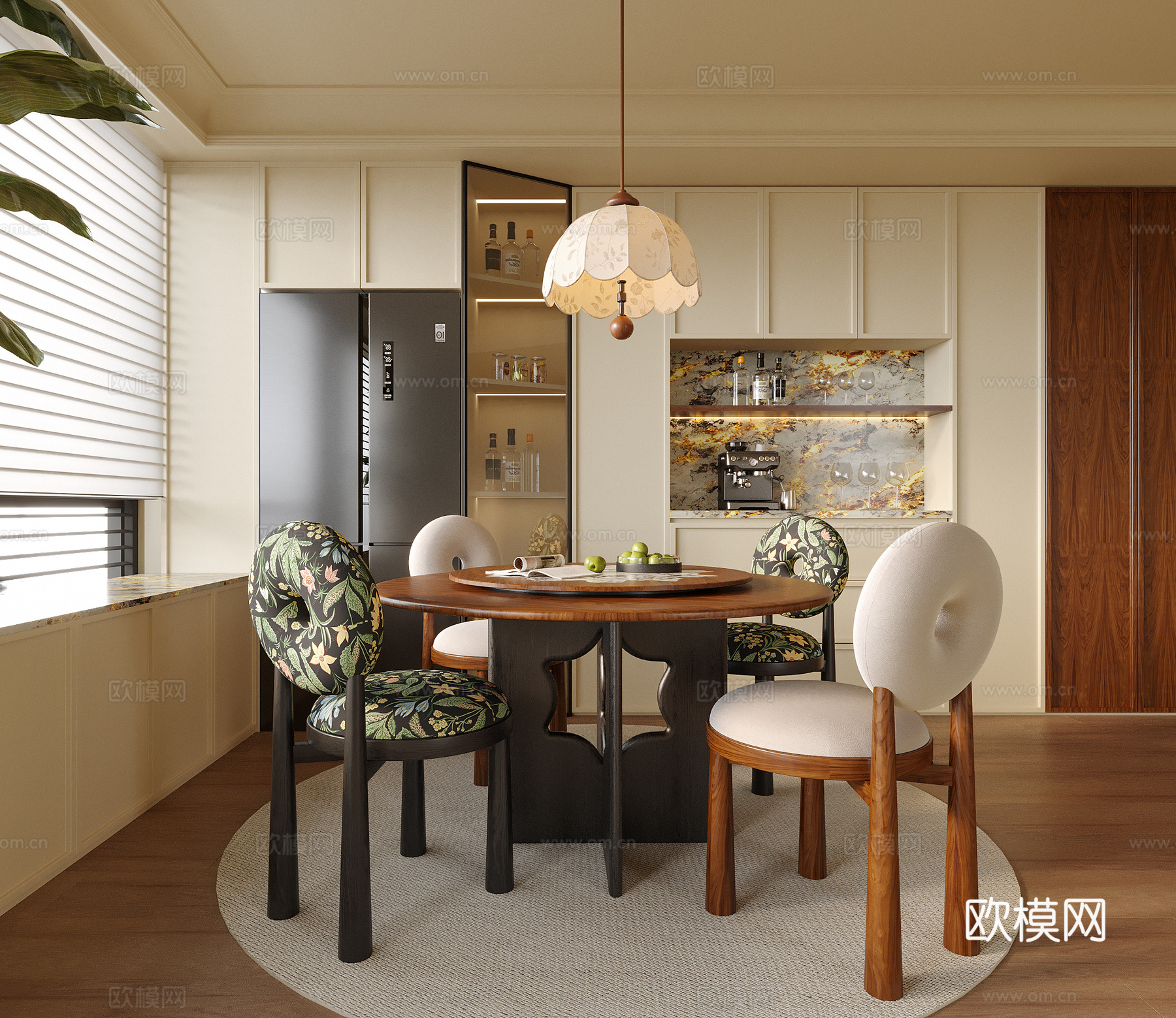 现代餐厅 餐桌椅 餐边柜su模型