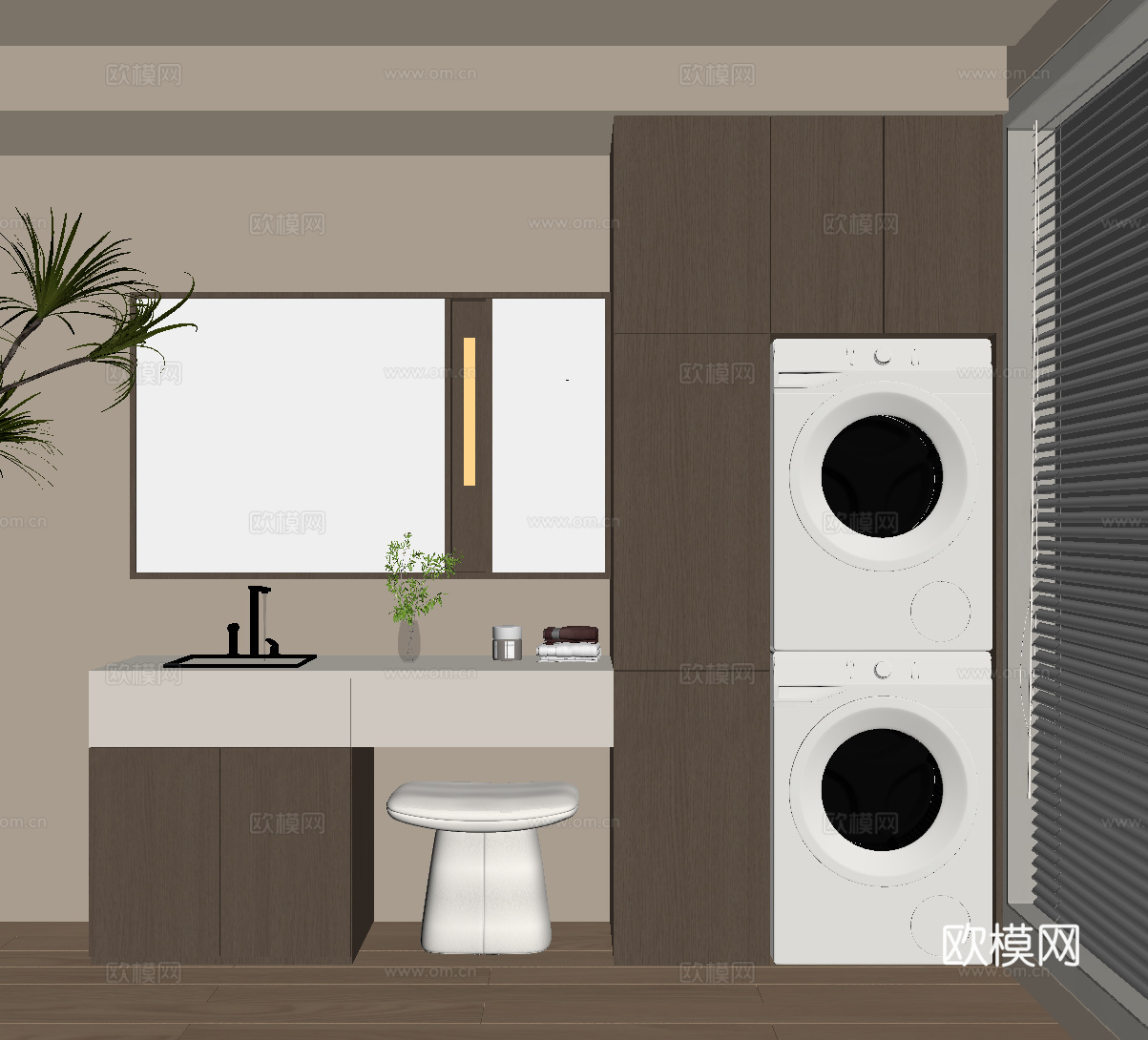 现代意式洗衣机柜 浴室柜su模型