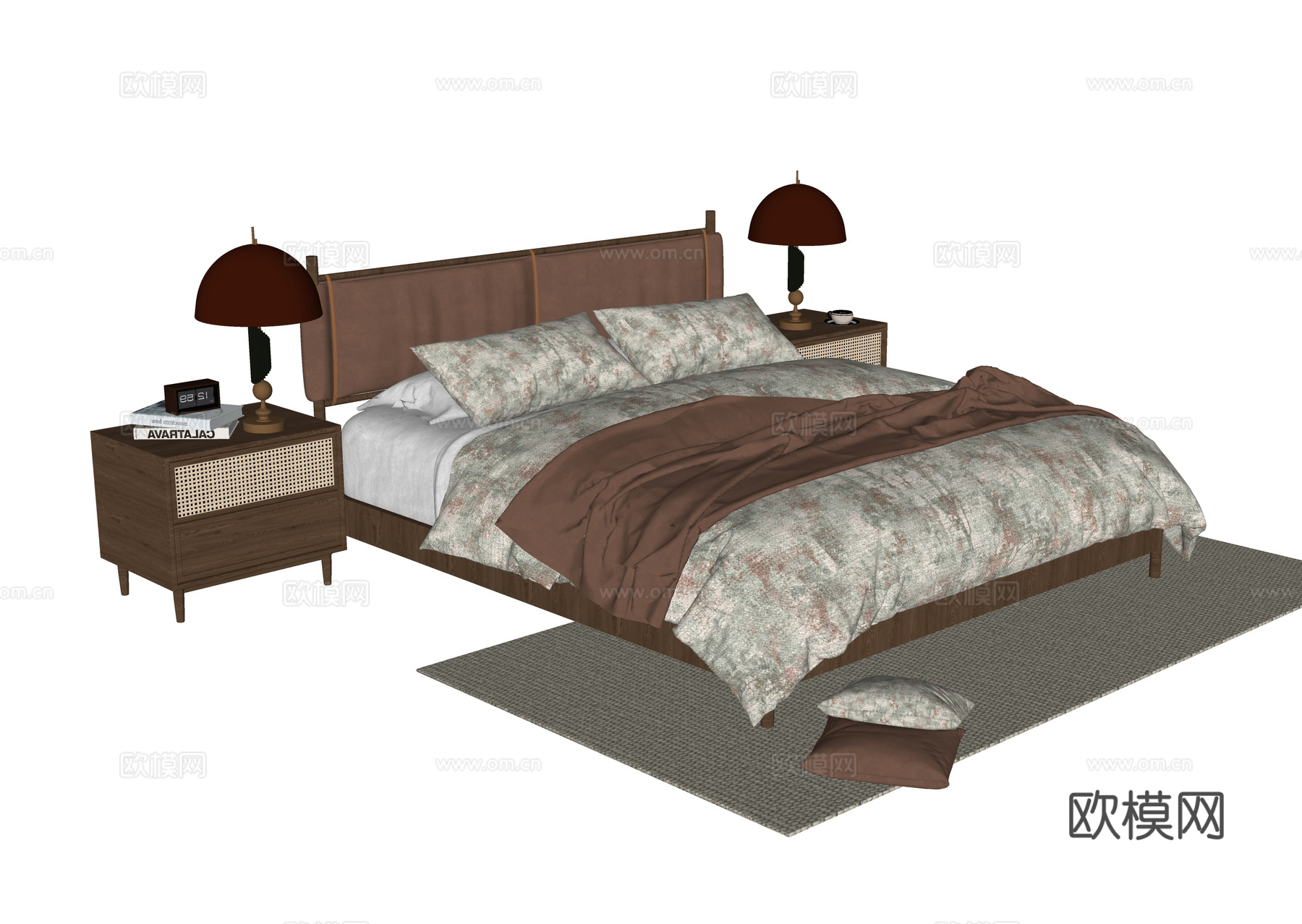 现代双人床 床头柜su模型