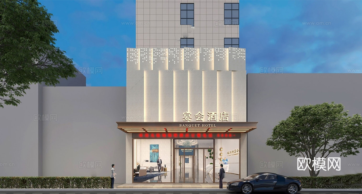 现代酒店建筑  民宿宾馆建筑su模型