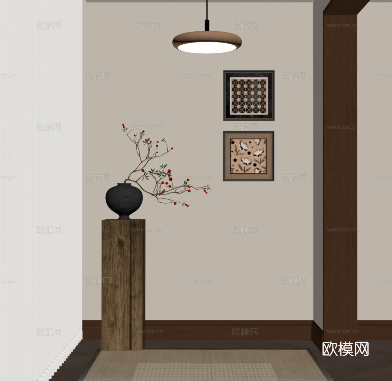 中古风玄关 装饰画 花瓶su模型
