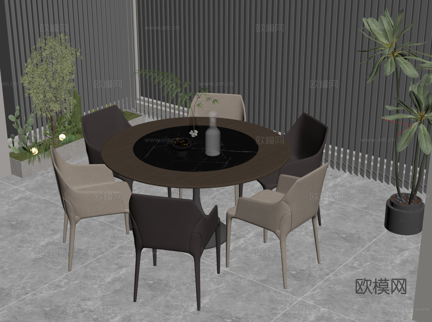 现代意式餐桌椅 圆形餐桌椅su模型