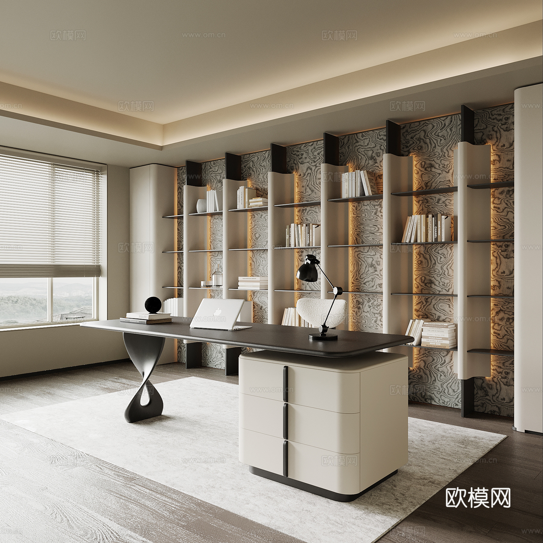 现代书柜 书桌椅 书柜 书架su模型