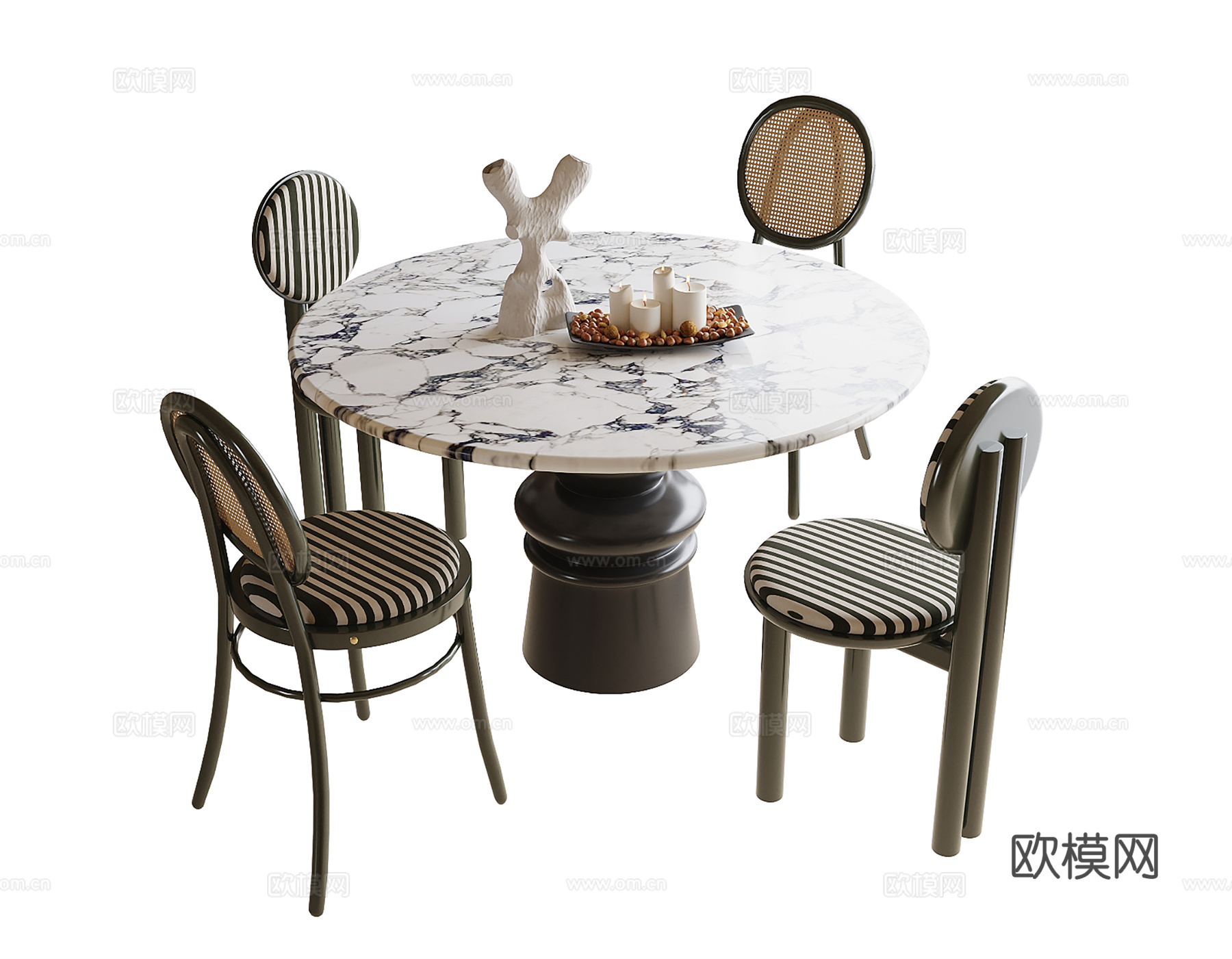现代餐桌椅 圆形餐桌 餐椅su模型