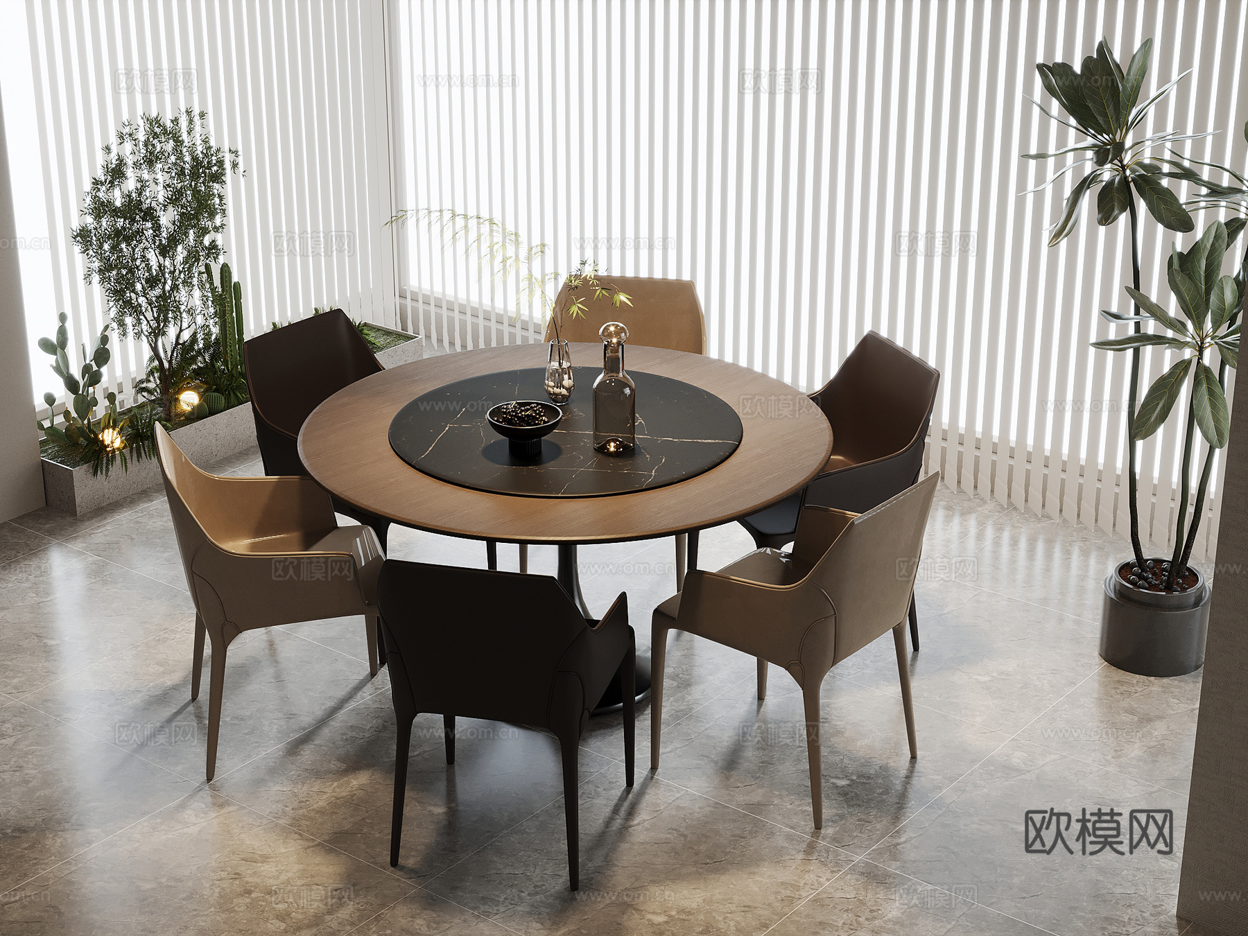 现代意式餐桌椅 圆形餐桌椅su模型