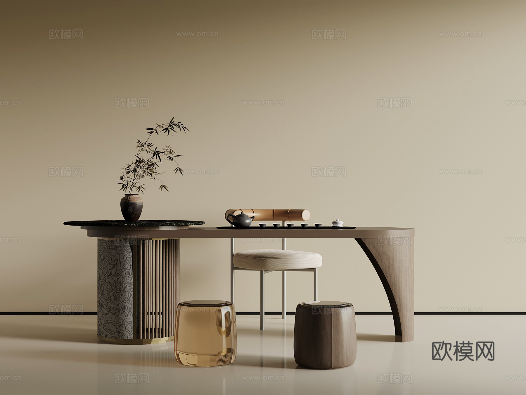 现代茶桌椅 茶台su模型