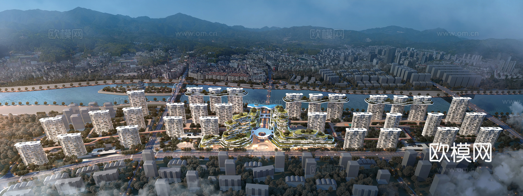 现代 清晨 未来社区 鸟瞰规划 第四代住宅3D模型3d模型下载