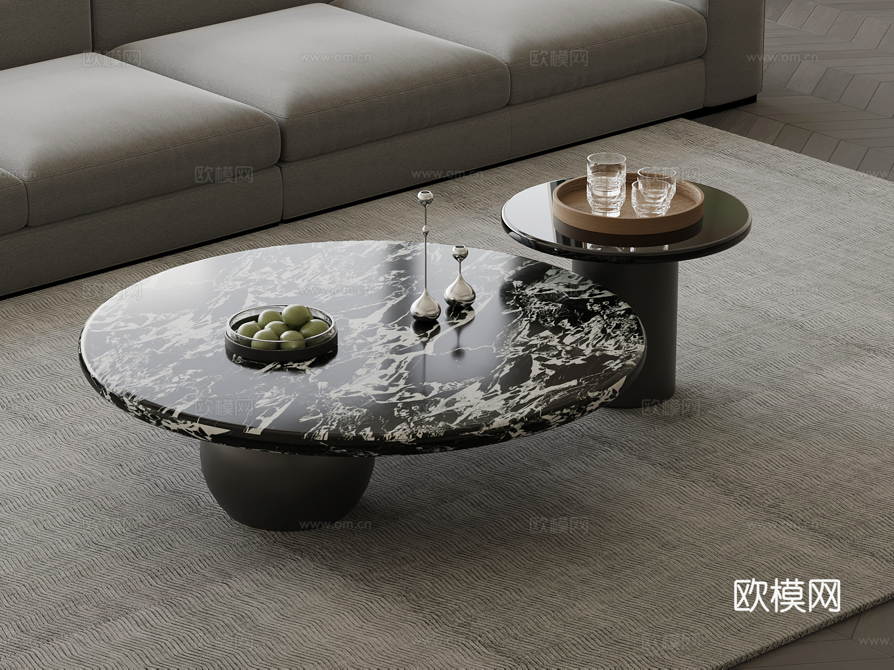现代意式茶几 圆几su模型下载（渲染图1）