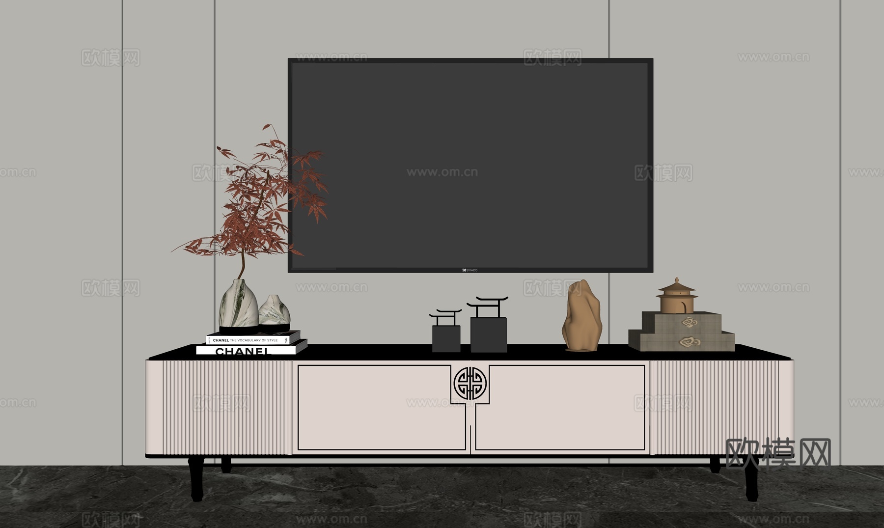 新中式电视柜su模型