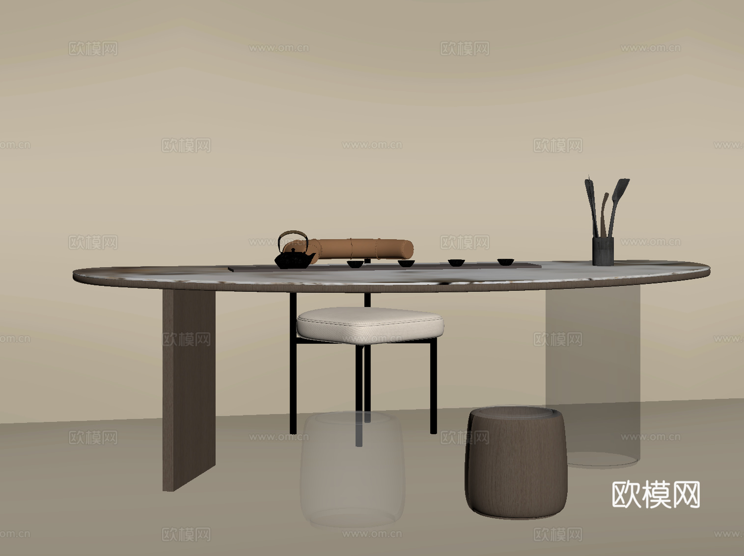 现代茶台 茶桌椅su模型