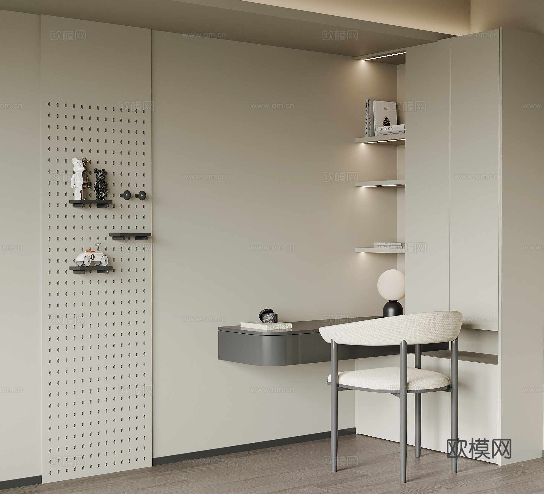 现代书桌椅 洞洞板su模型