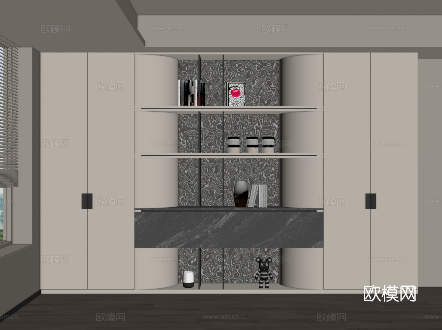 现代意式书柜su模型