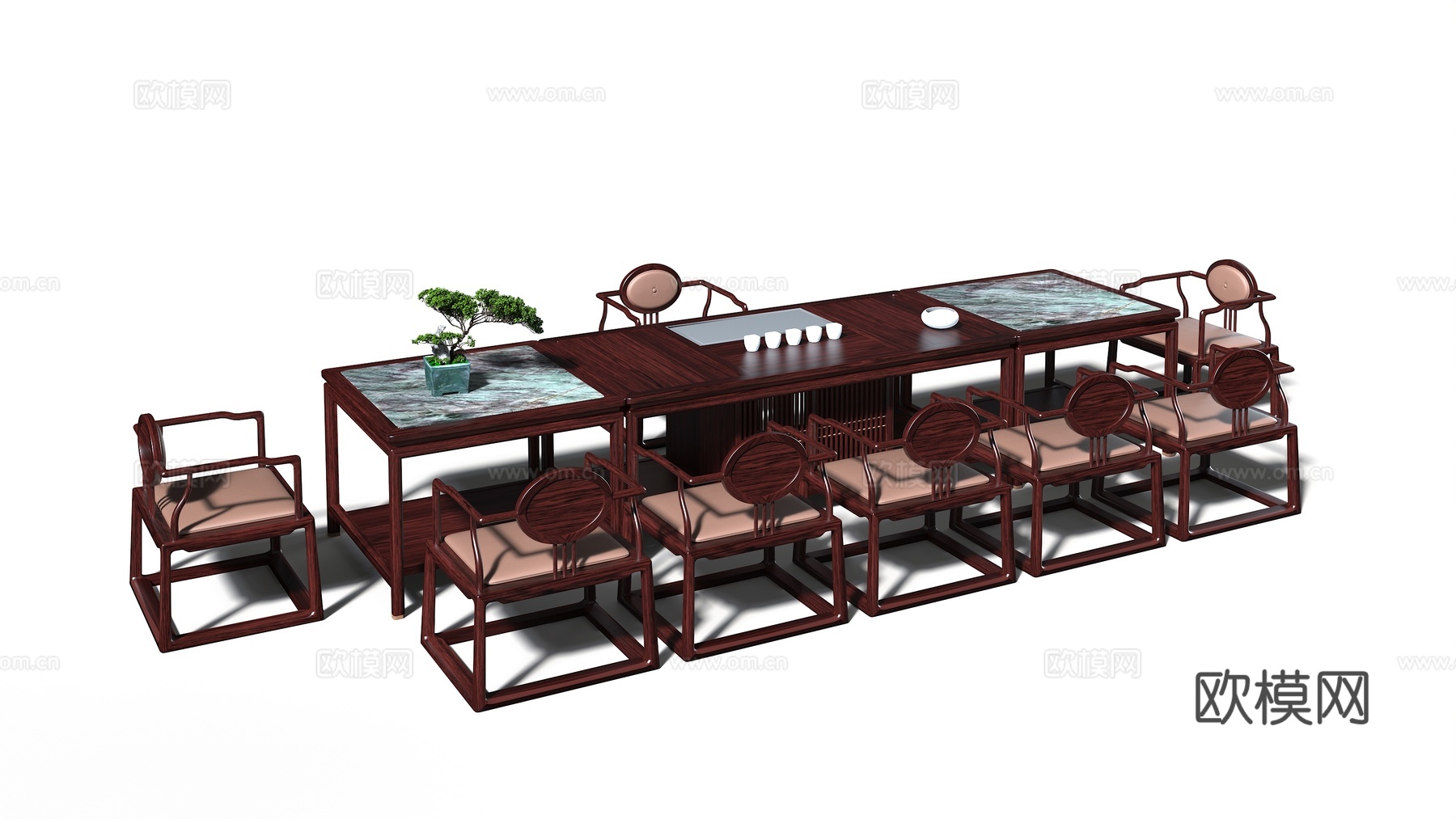 新中式宋式美学红木茶桌椅3d模型