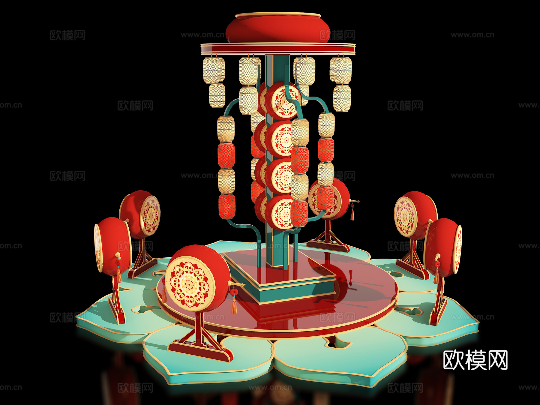 新中式舞台 国风国潮舞台 美陈 网红美陈 商场美陈装置 户外su模型