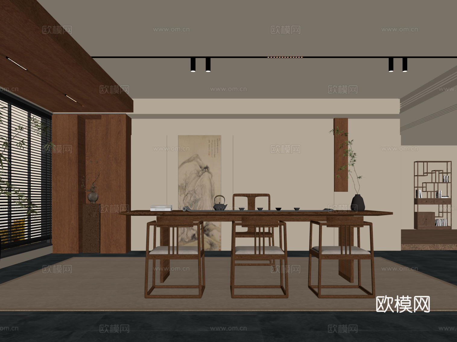 新中式茶室 茶桌椅 茶台su模型