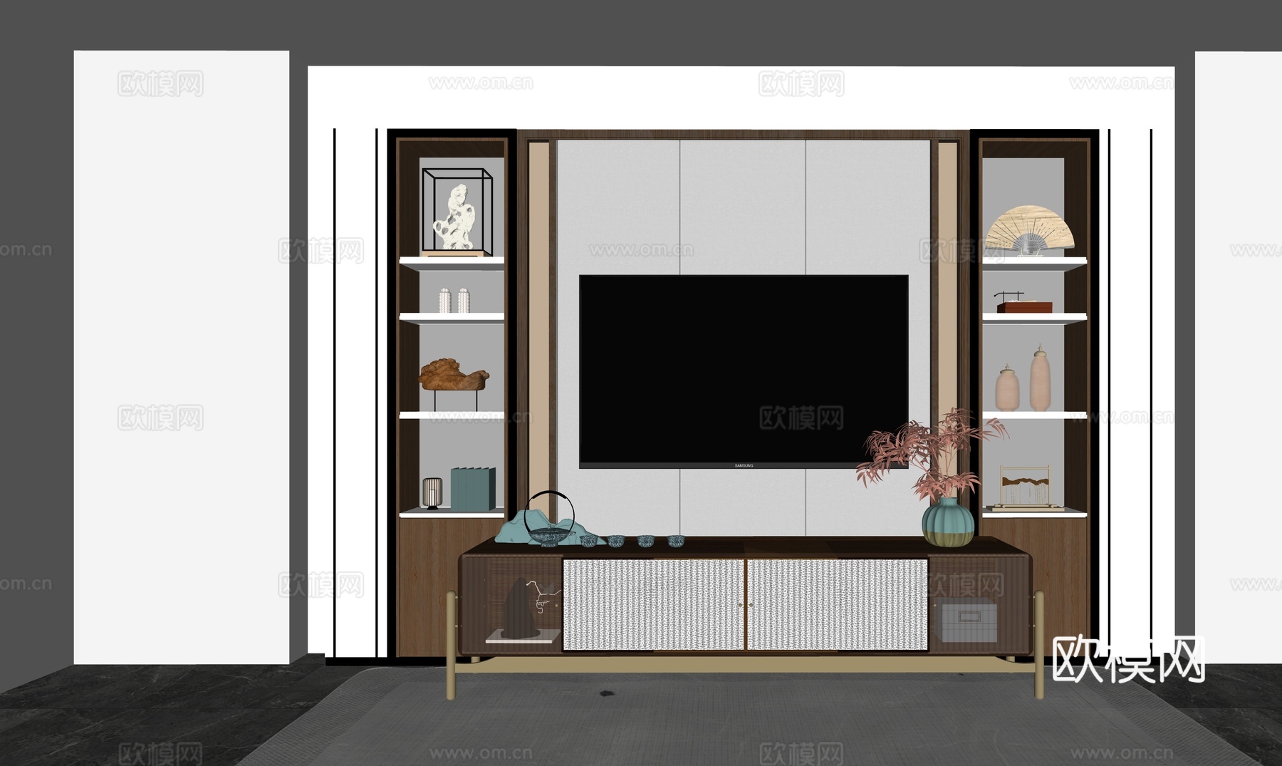 新中式电视柜su模型