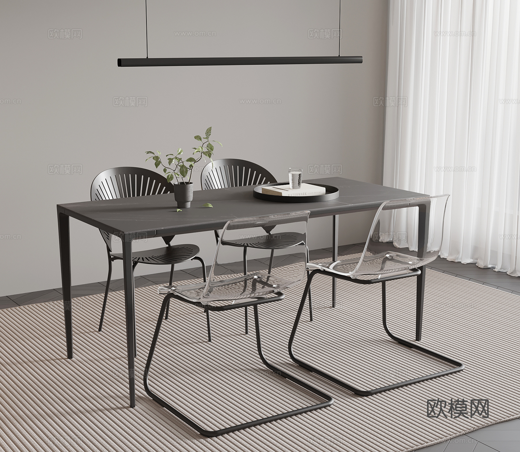 现代极简餐桌椅su模型