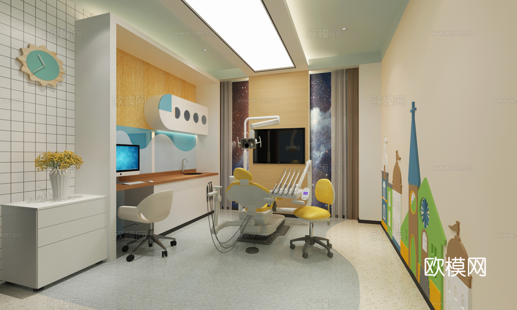 现代儿童牙科医疗诊室 手术台3d模型下载