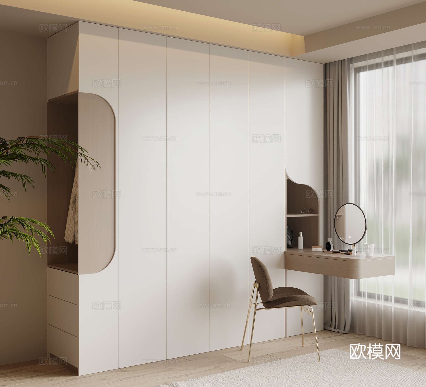 现代简约衣柜 梳妆台 一体柜su模型