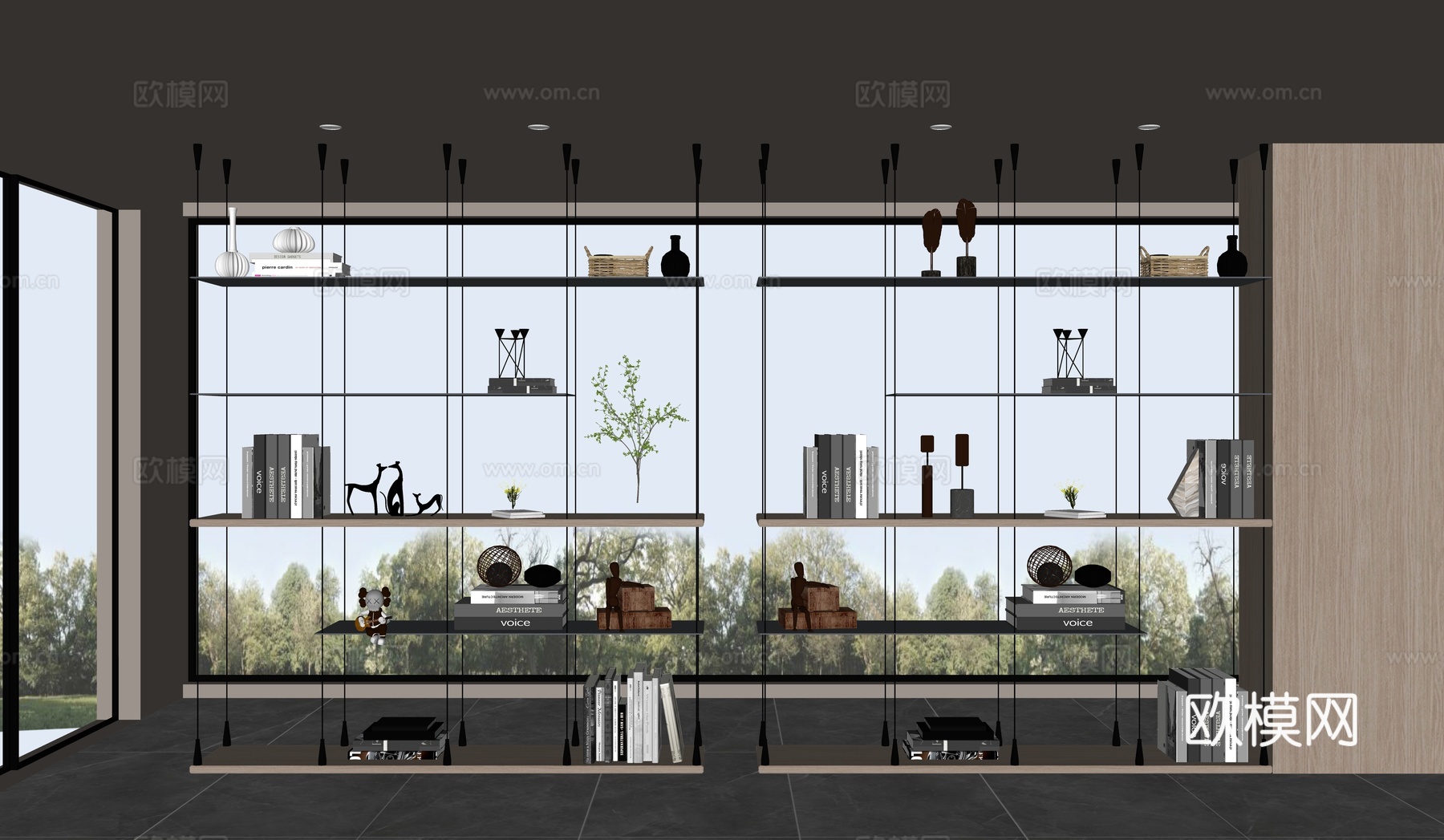 现代简约书柜装饰柜su模型