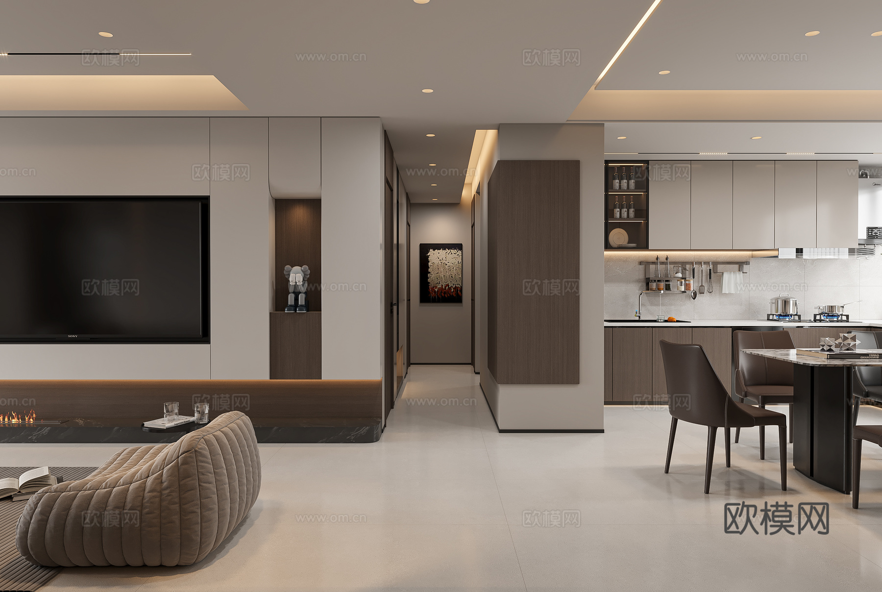 意式简约客餐厅3d模型下载（渲染图1）