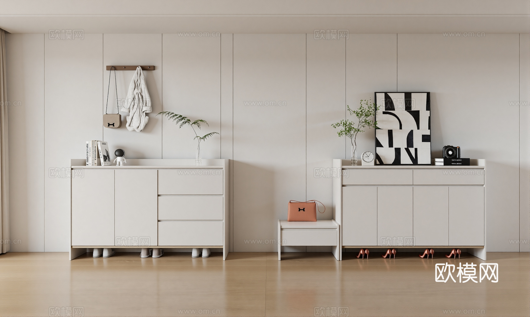 现代边柜鞋柜换鞋凳su模型