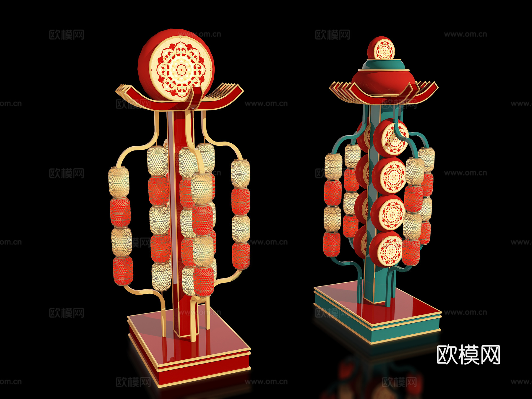 新中式户外灯笼装置 美陈打卡 古风灯笼灯架组合  景区灯笼装su模型