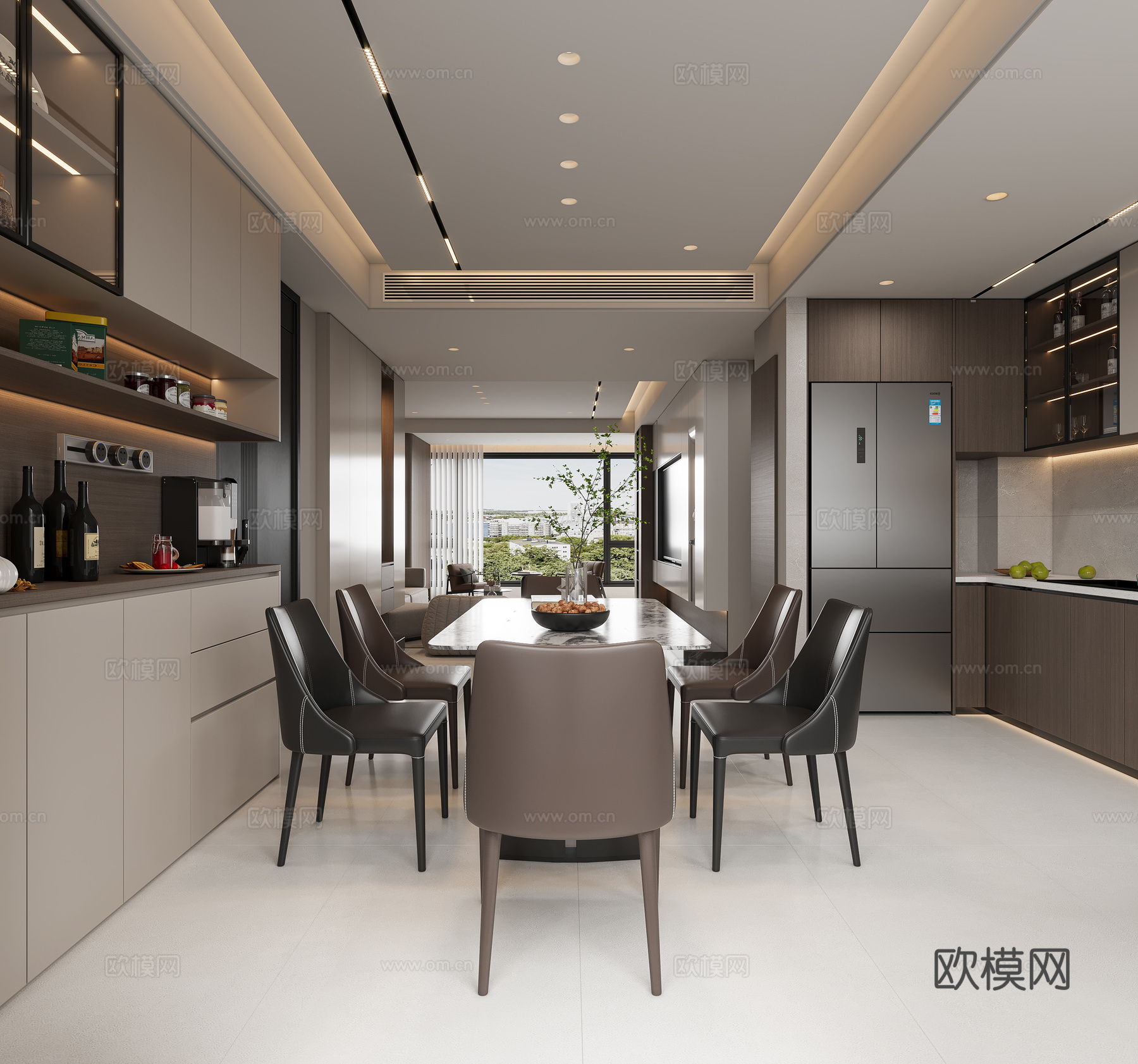 意式轻奢简约客餐厅3d模型下载（渲染图2）