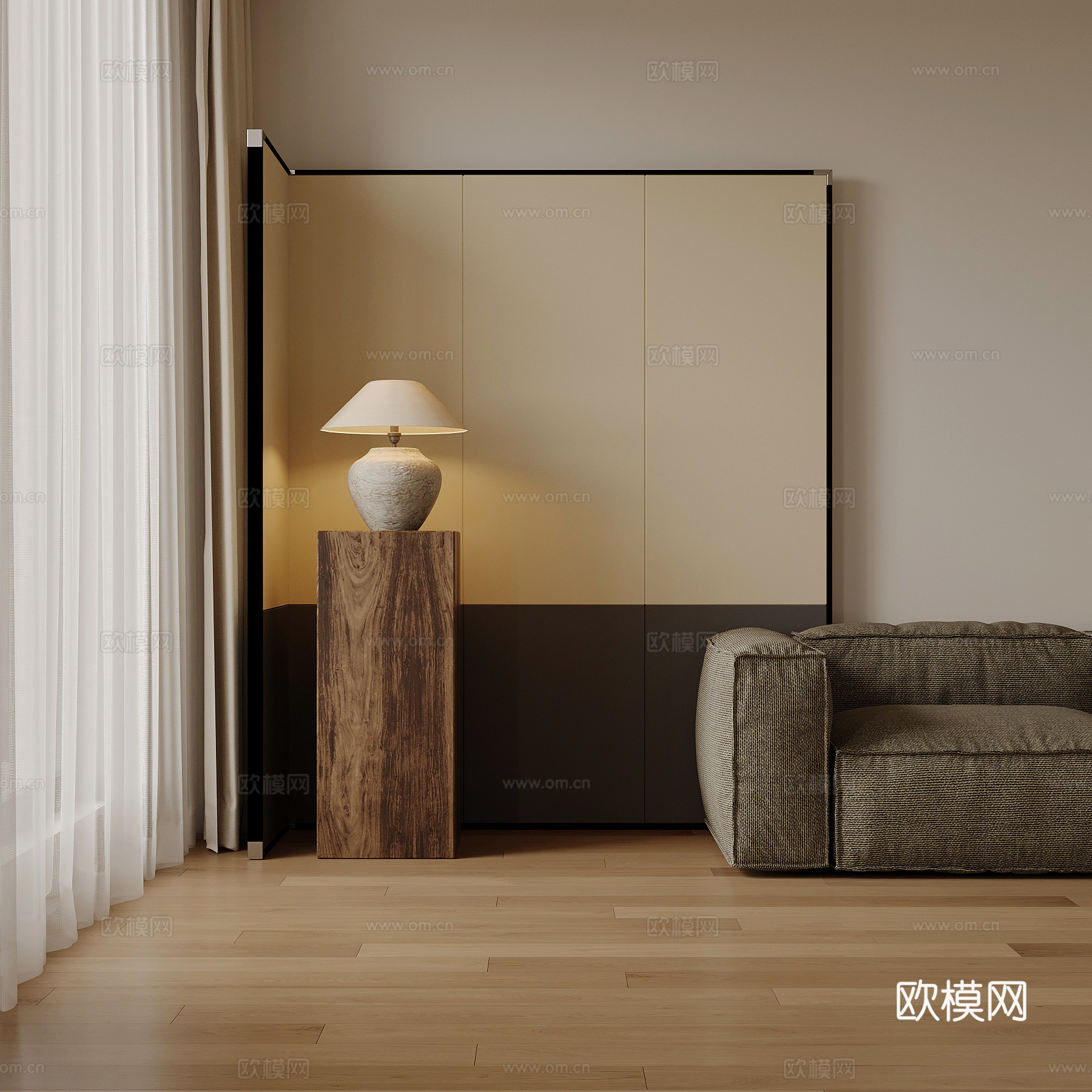 中古风屏风 台灯su模型