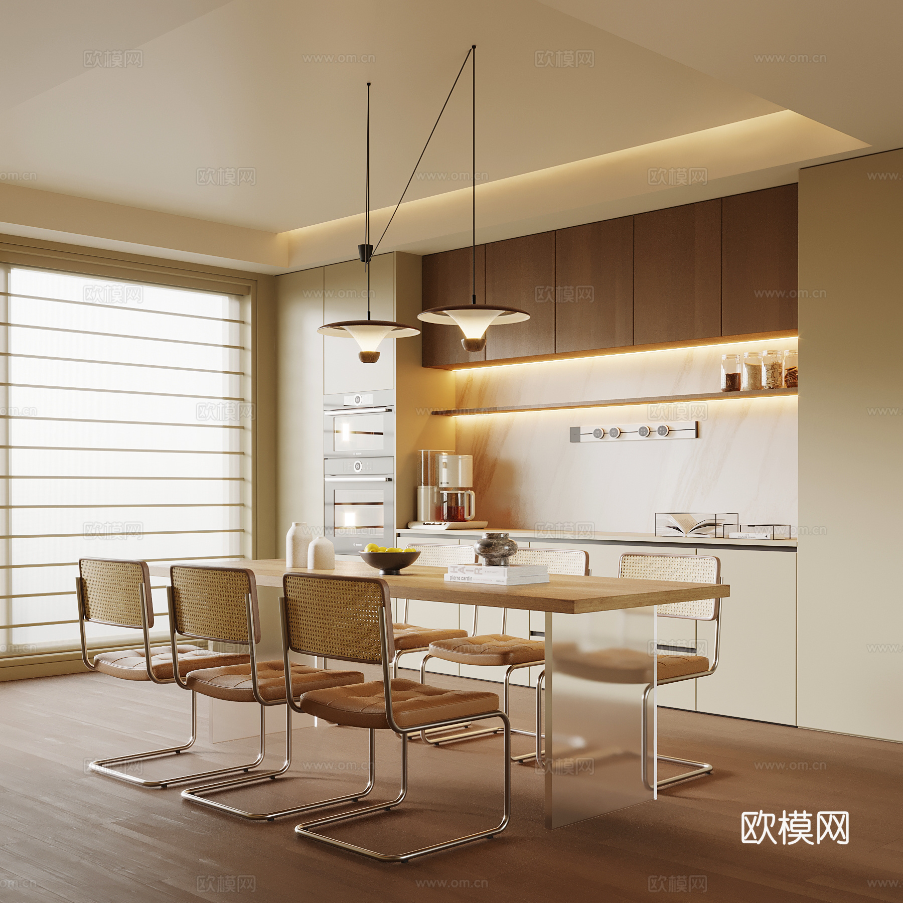 现代餐厅 餐桌椅 酒柜su模型