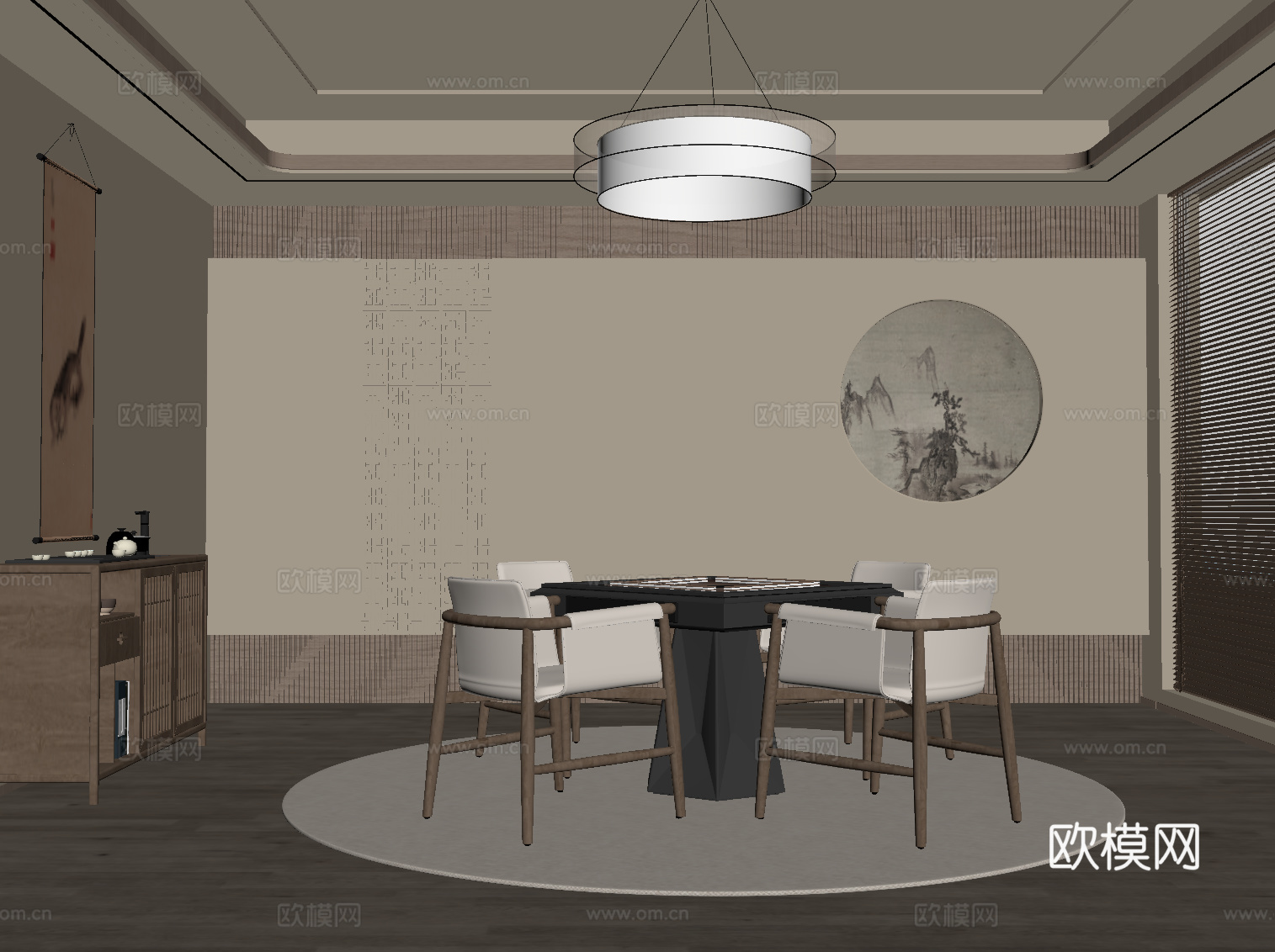 新中式棋牌室 麻将桌 棋牌桌su模型