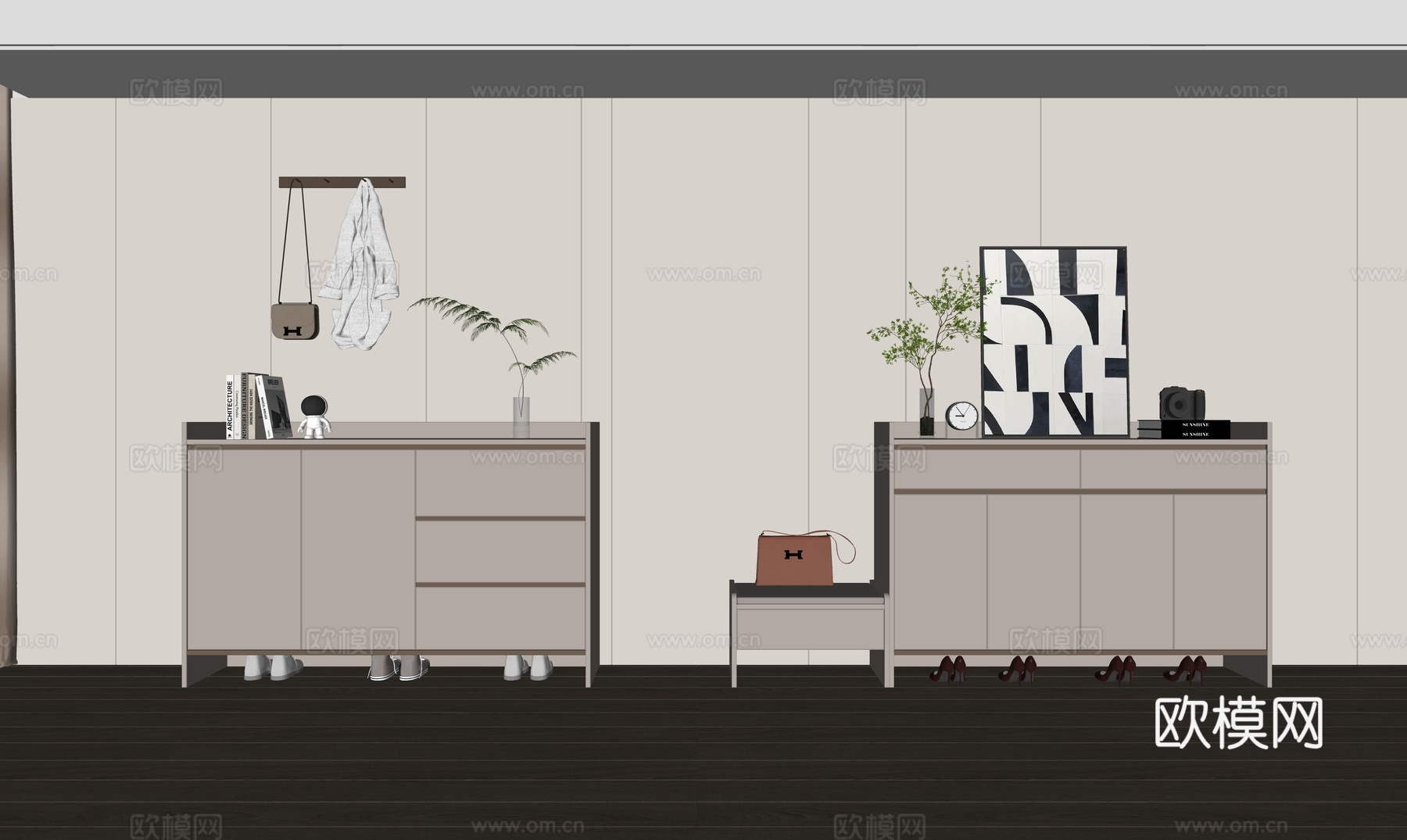 现代边柜鞋柜换鞋凳su模型