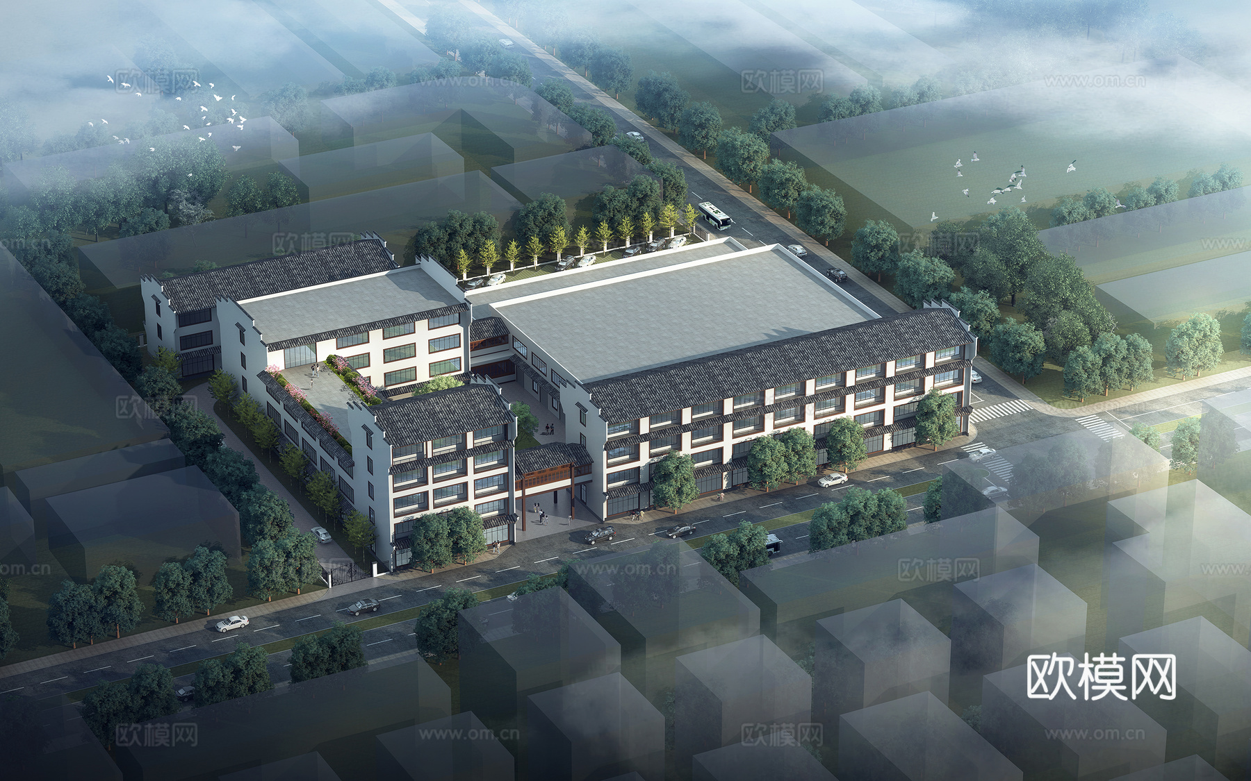 新中式 古建筑 厂房3D模型3d模型下载